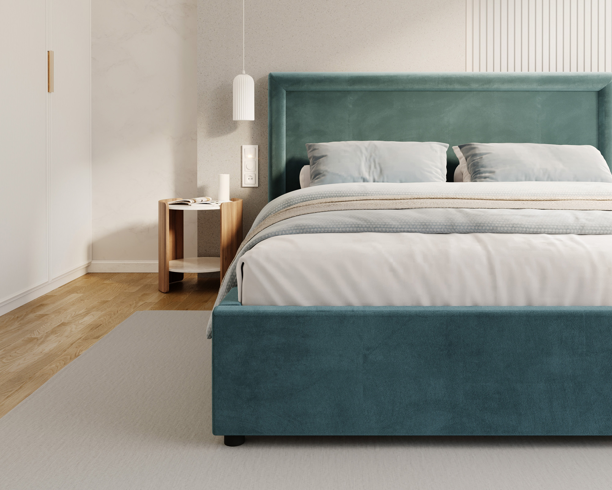 Čalouněná postel NOBILE 140x200 Modrá Paris s úložným prostorem kovový rošt