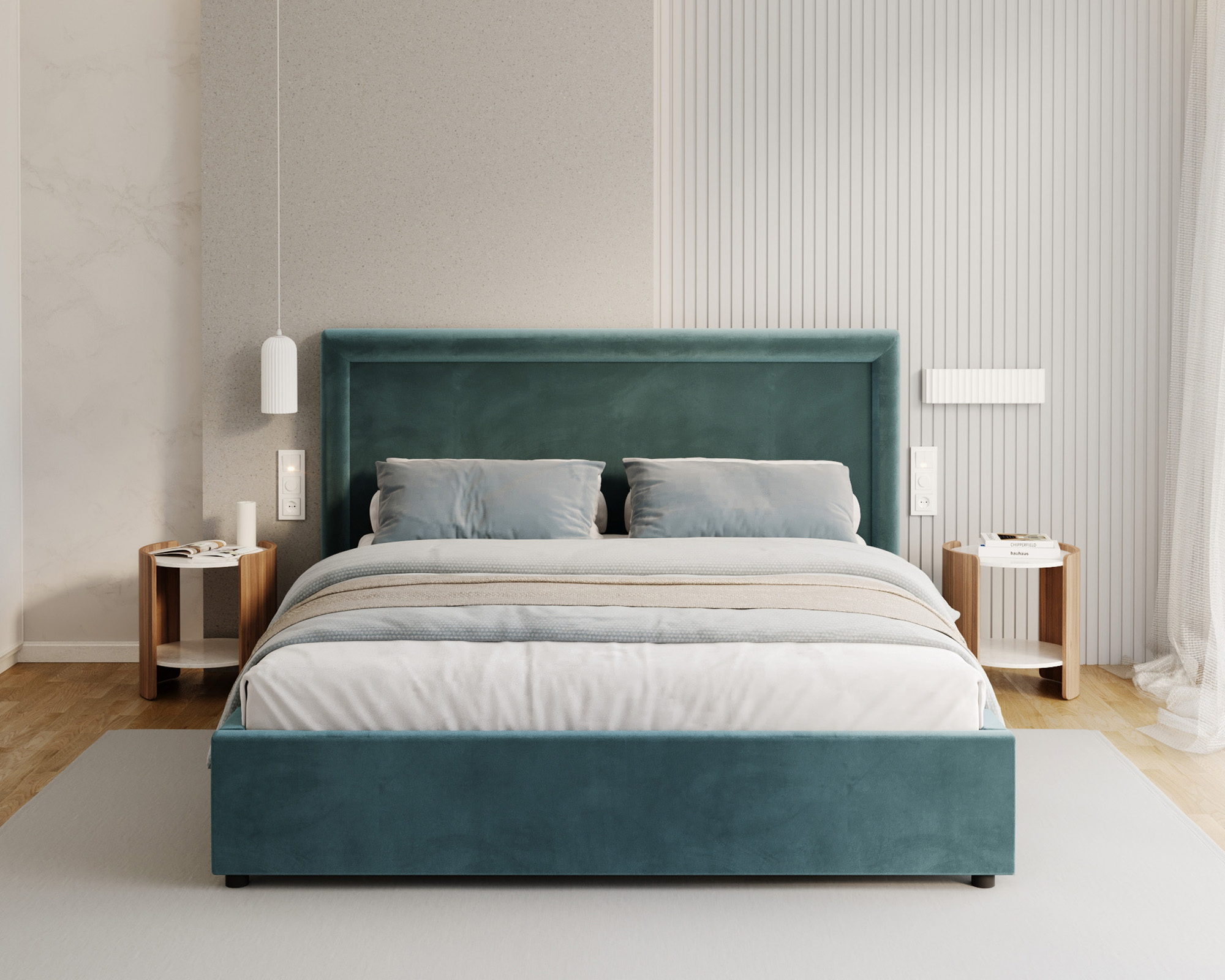 Čalouněná postel NOBILE 140x200 Modrá Paris s úložným prostorem kovový rošt