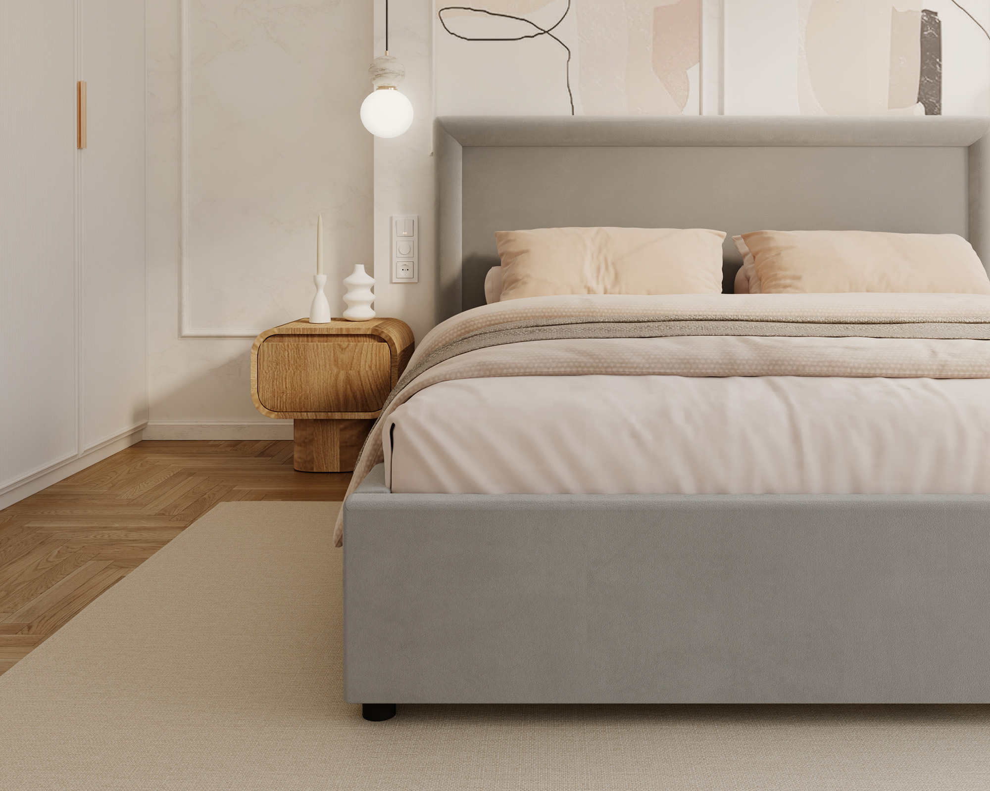 Čalouněná postel NOBILE 140x200 Světle šedá Paris s úložným prostorem kovový rošt