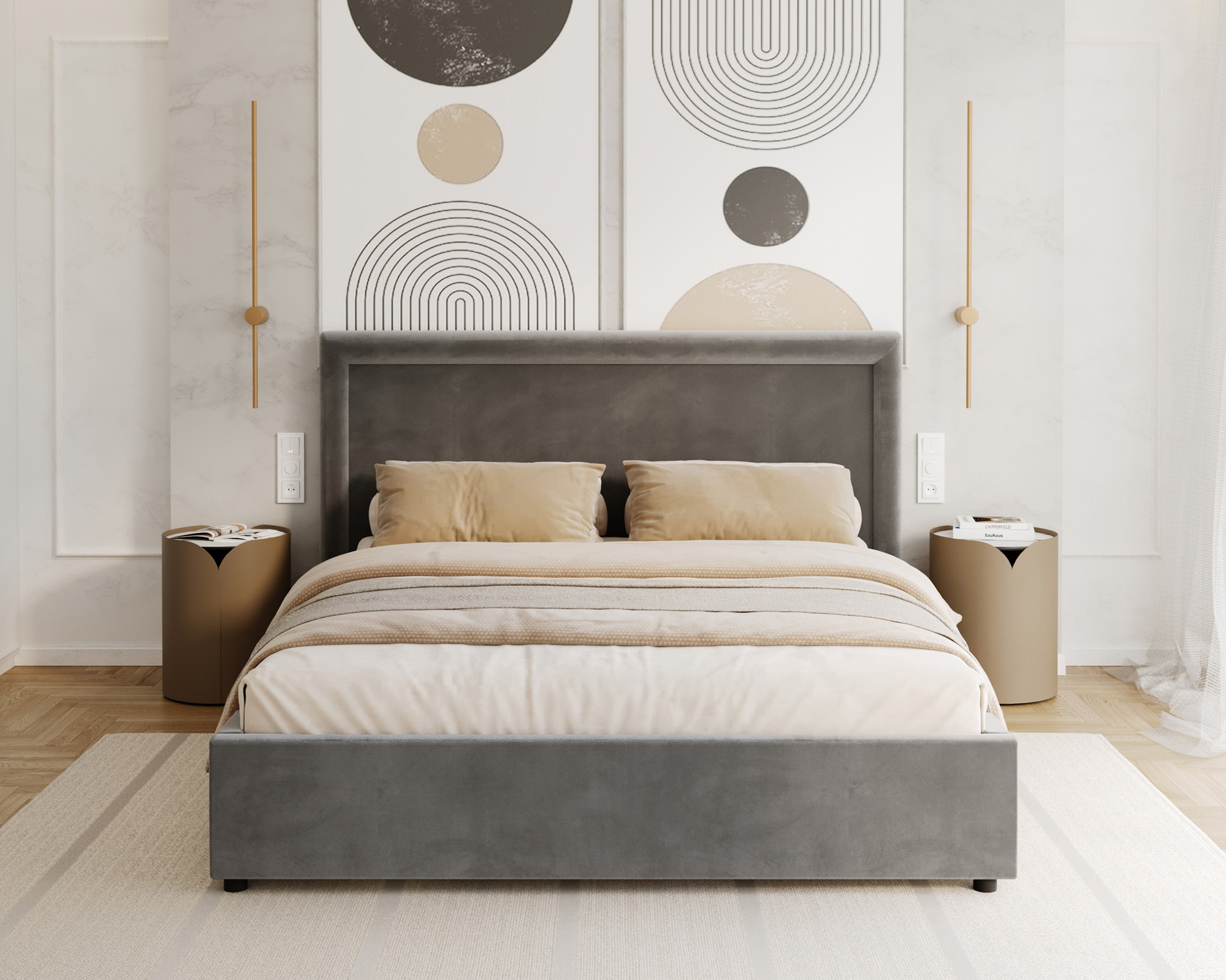 Čalouněná postel NOBILE 140x200 Šedá Paris s úložným prostorem kovový rošt