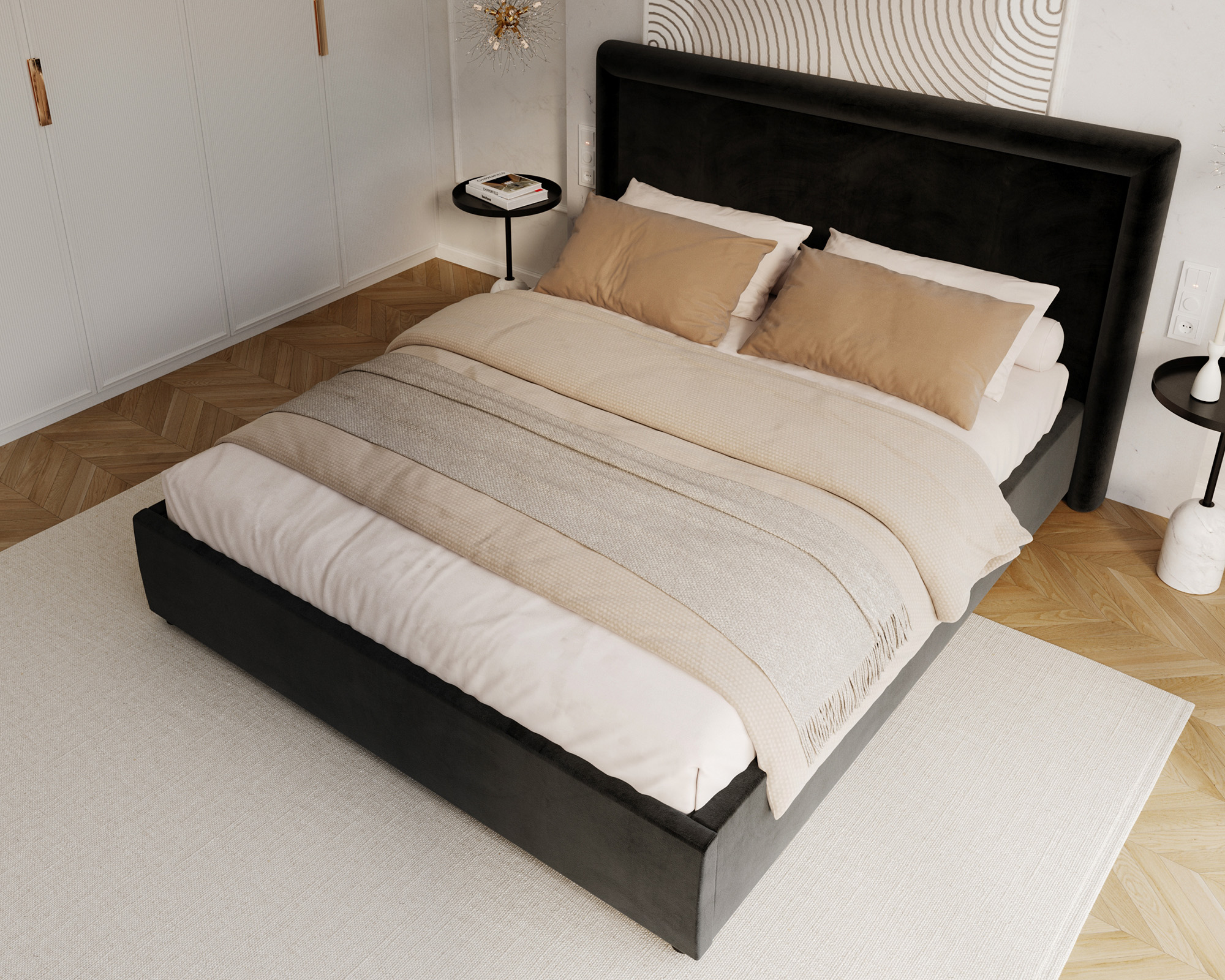 Čalouněná postel NOBILE 160x200 Černá Paris s úložným prostorem kovový rošt