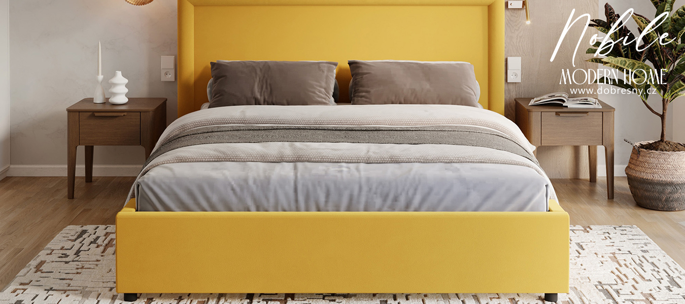 Čalouněná postel NOBILE 160x200 Žlutá Paris s úložným prostorem kovový rošt
