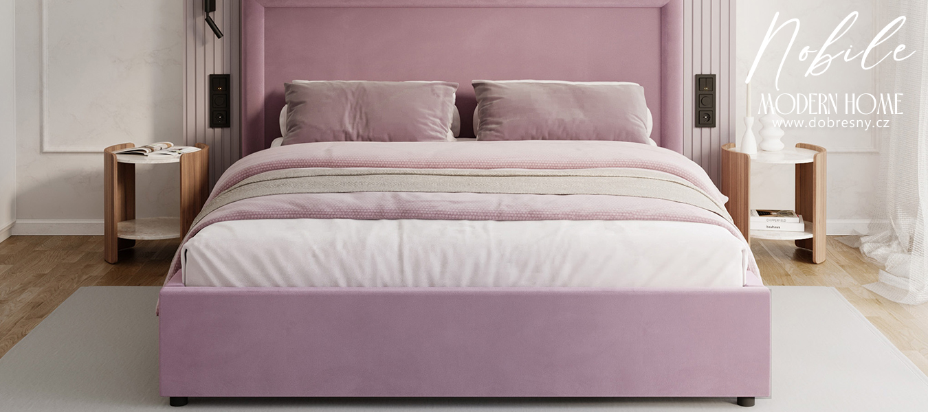 Čalouněná postel NOBILE 160x200 Fialová Paris s úložným prostorem kovový rošt