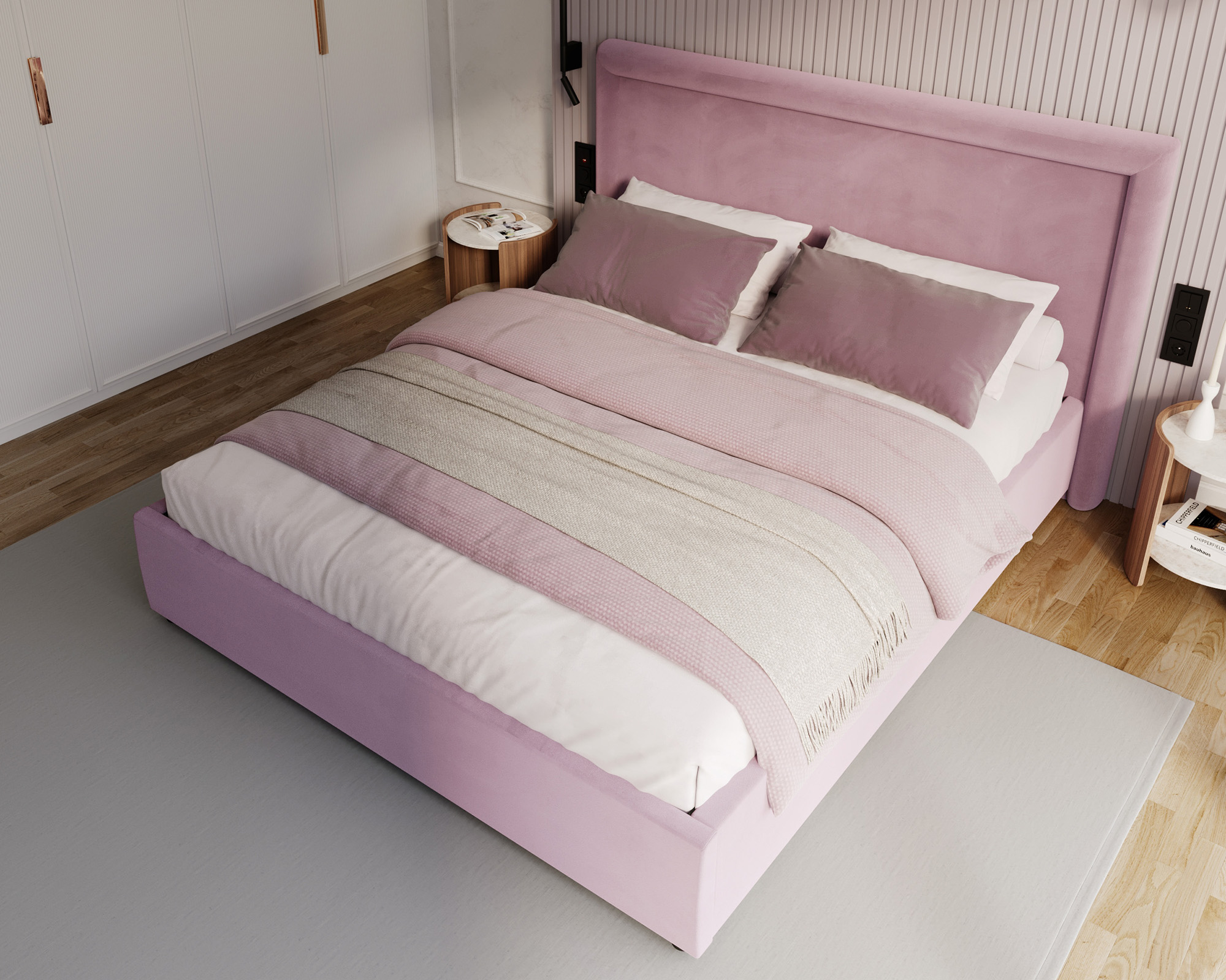 Čalouněná postel NOBILE 160x200 Fialová Paris s úložným prostorem kovový rošt