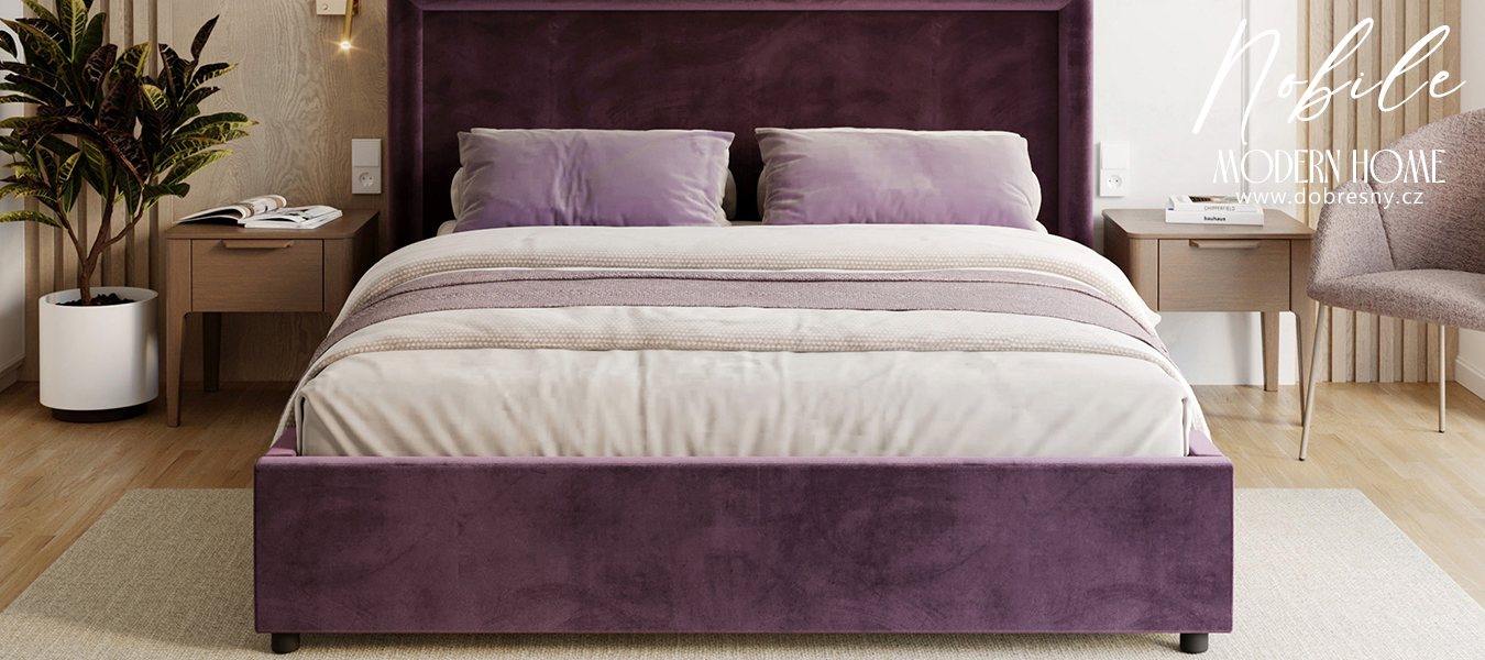 Čalouněná postel NOBILE 160x200 Tmavě fialová Paris s úložným prostorem kovový rošt