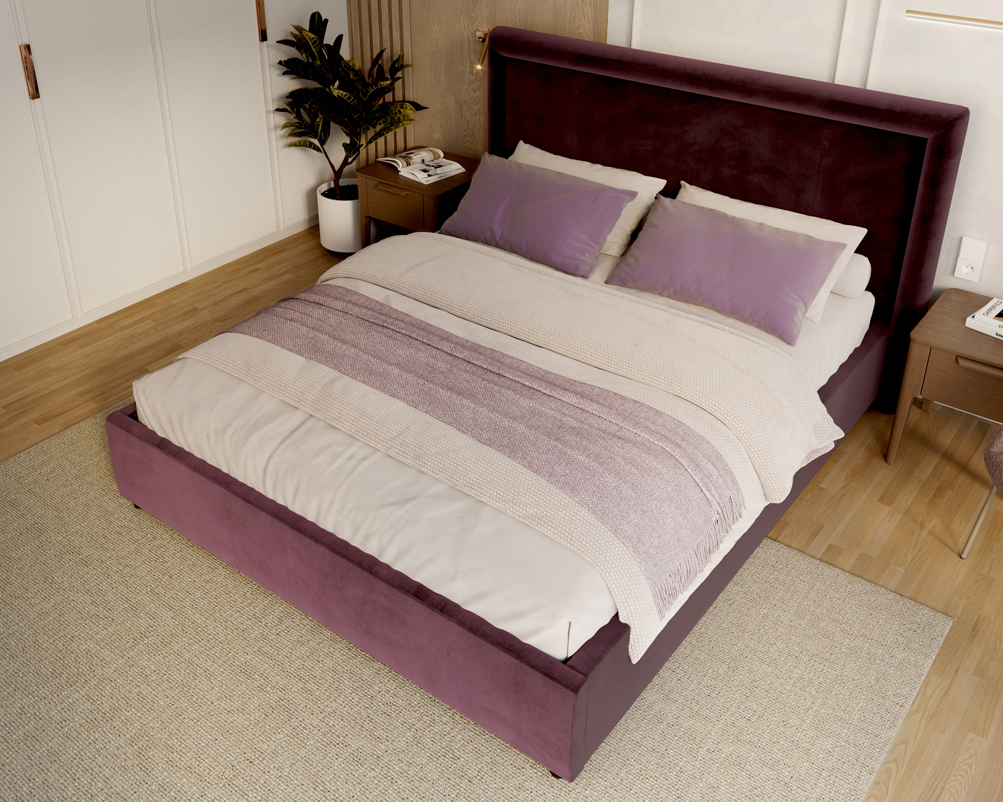 Čalouněná postel NOBILE 160x200 Tmavě fialová Paris s úložným prostorem kovový rošt