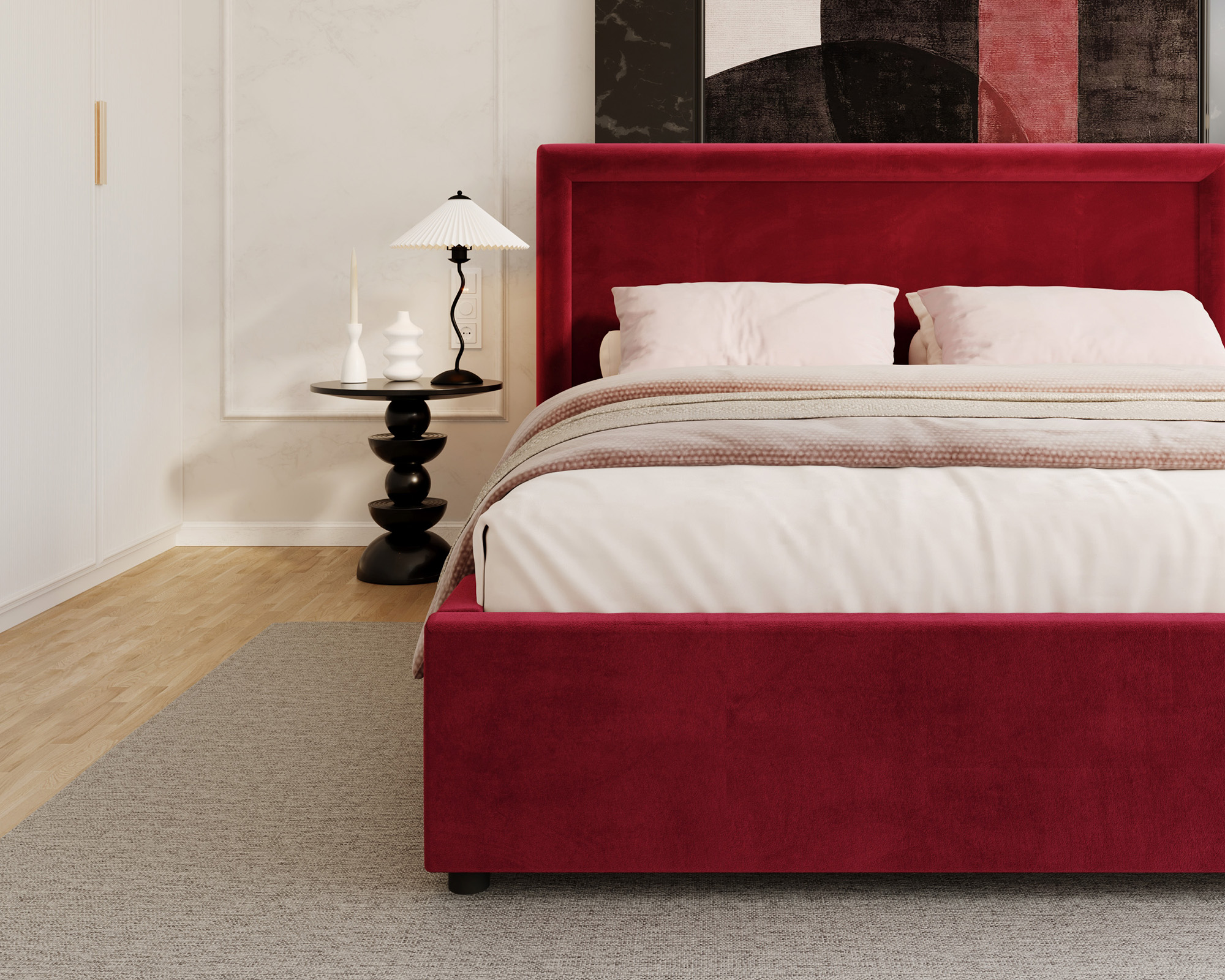 Čalouněná postel NOBILE 160x200 Vínová Paris s úložným prostorem kovový rošt