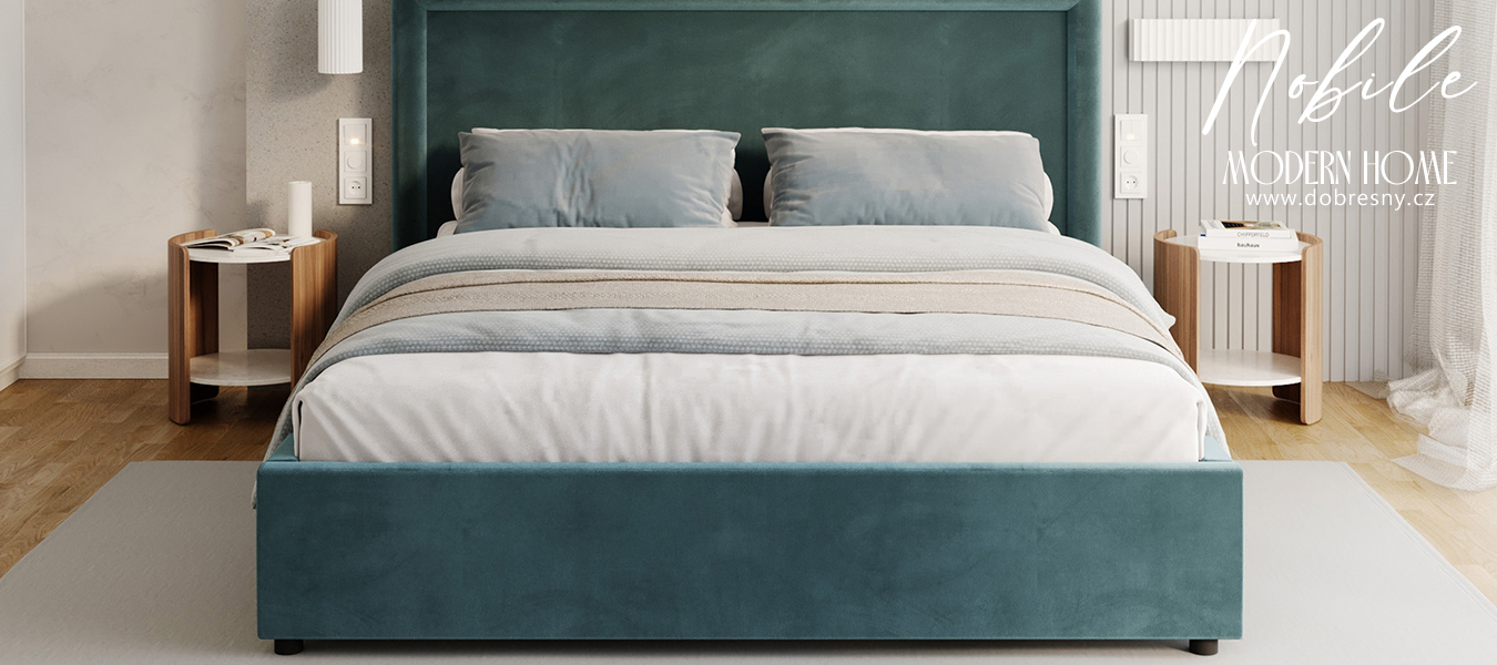 Čalouněná postel NOBILE 160x200 Modrá Paris s úložným prostorem kovový rošt