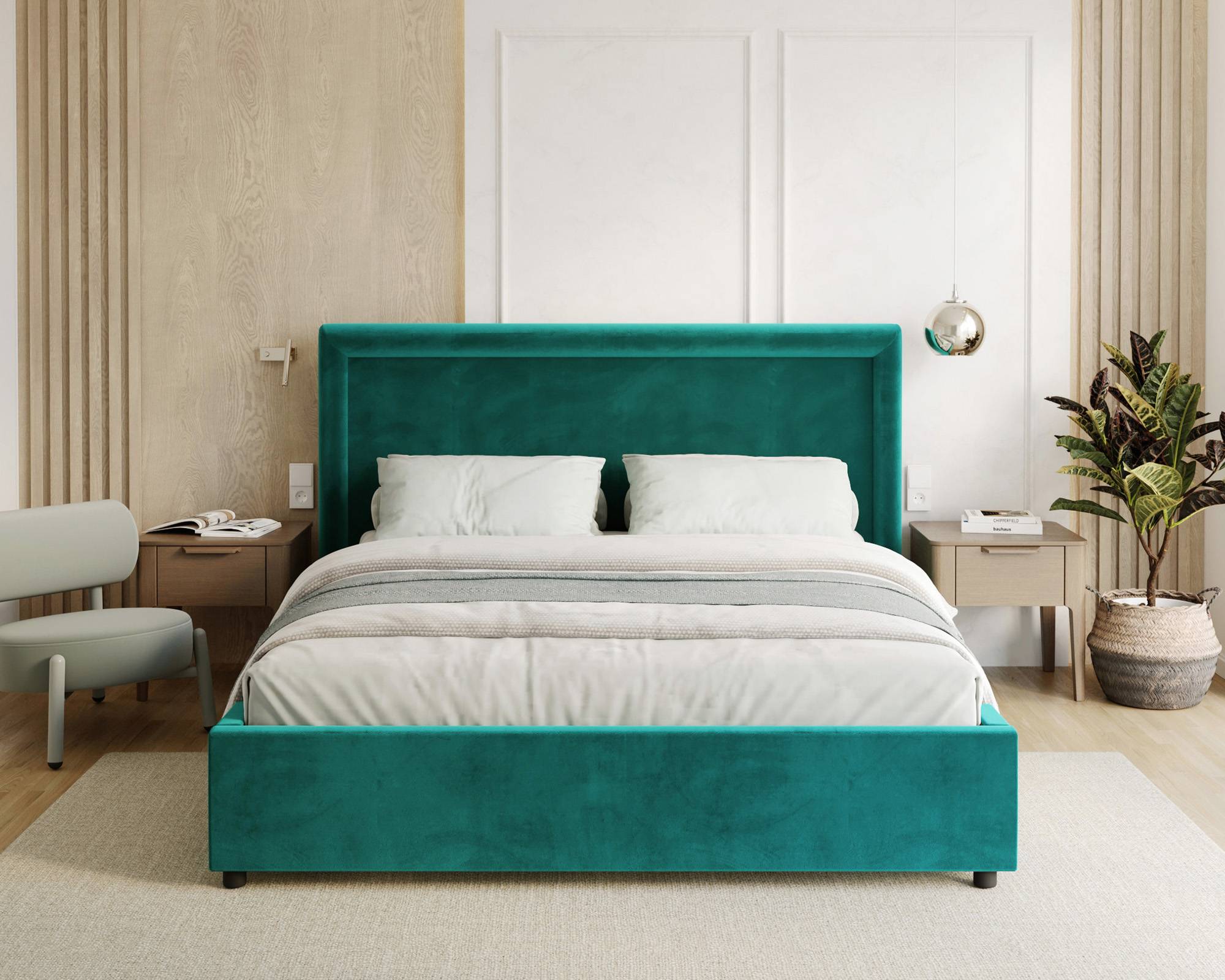 Čalouněná postel NOBILE 160x200 Tyrkysová Paris s úložným prostorem kovový rošt