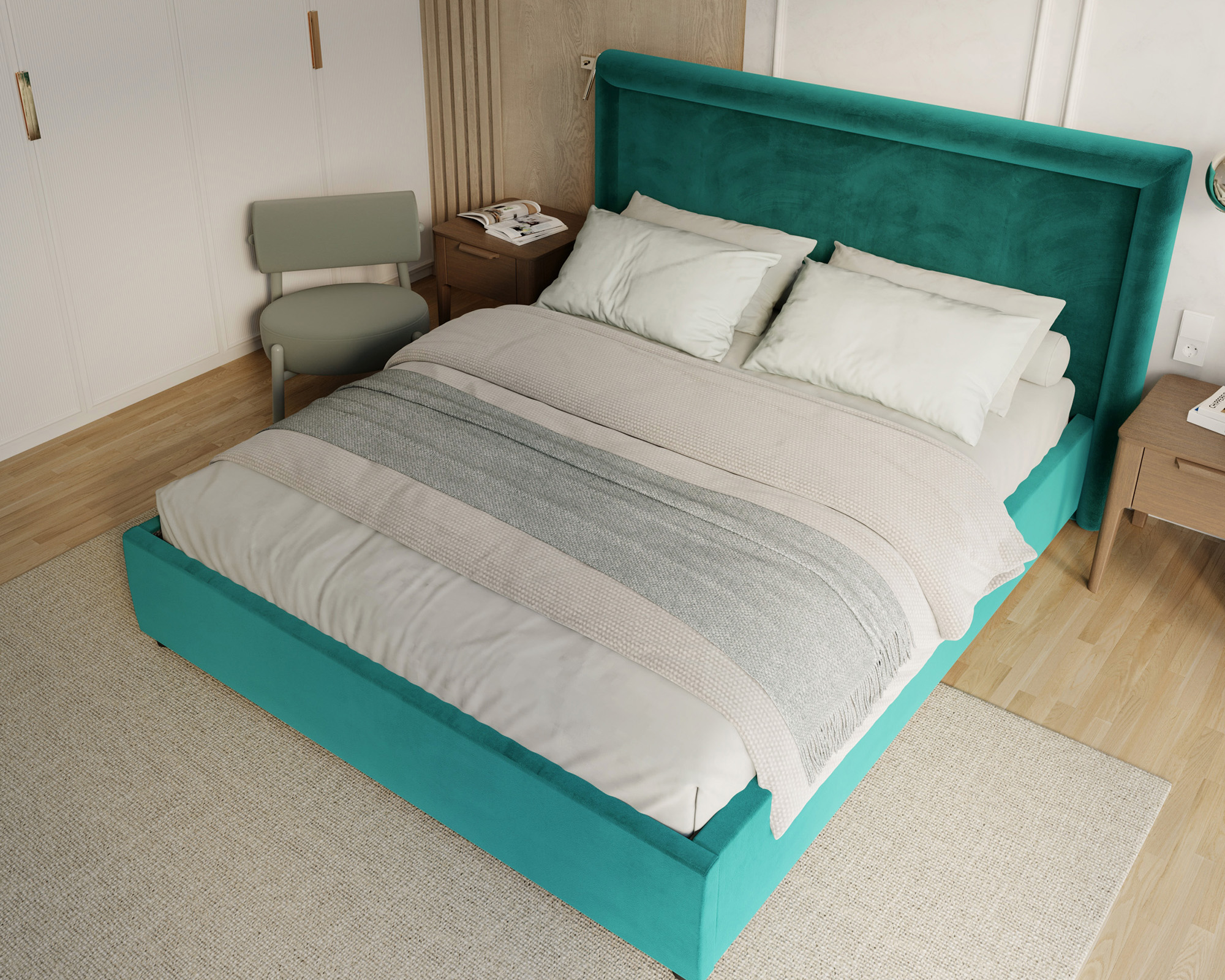 Čalouněná postel NOBILE 160x200 Tyrkysová Paris s úložným prostorem kovový rošt