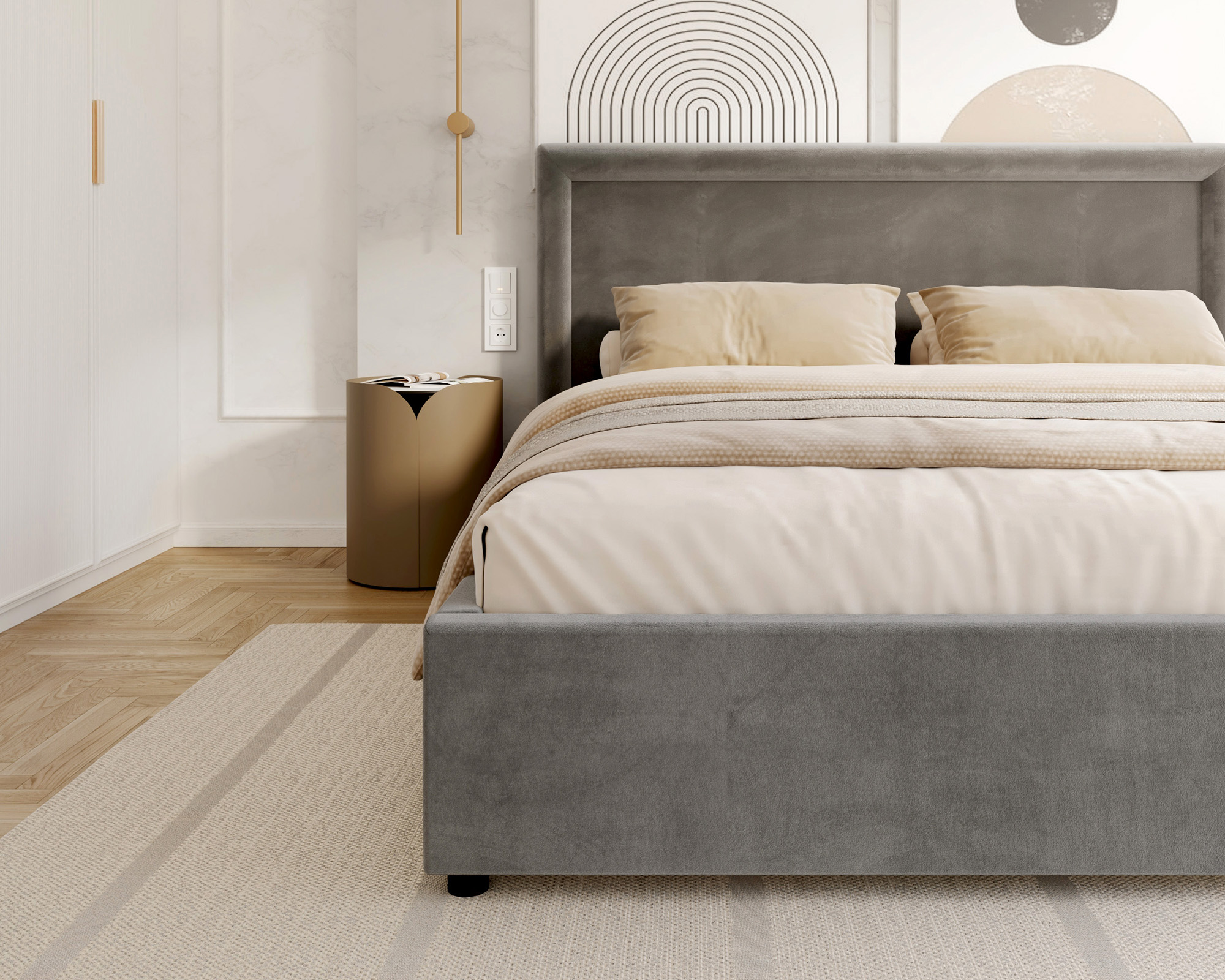 Čalouněná postel NOBILE 160x200 Šedá Paris s úložným prostorem kovový rošt