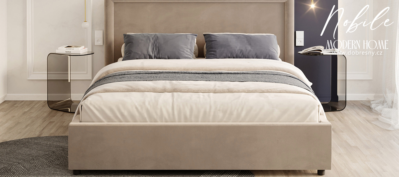 Čalouněná postel NOBILE 180x200 Béžová Paris s úložným prostorem kovový rošt