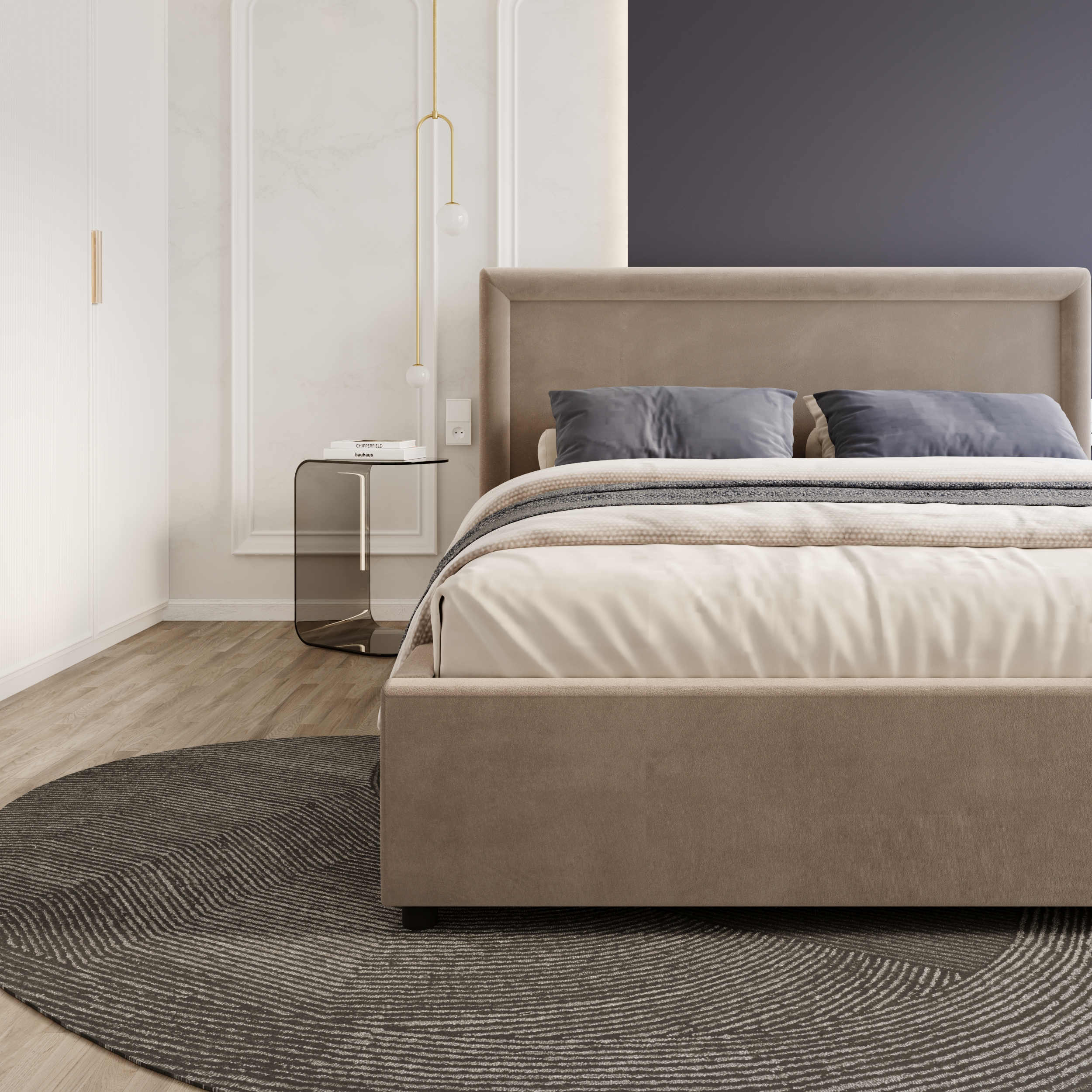 Čalouněná postel NOBILE 180x200 Béžová Paris s úložným prostorem kovový rošt