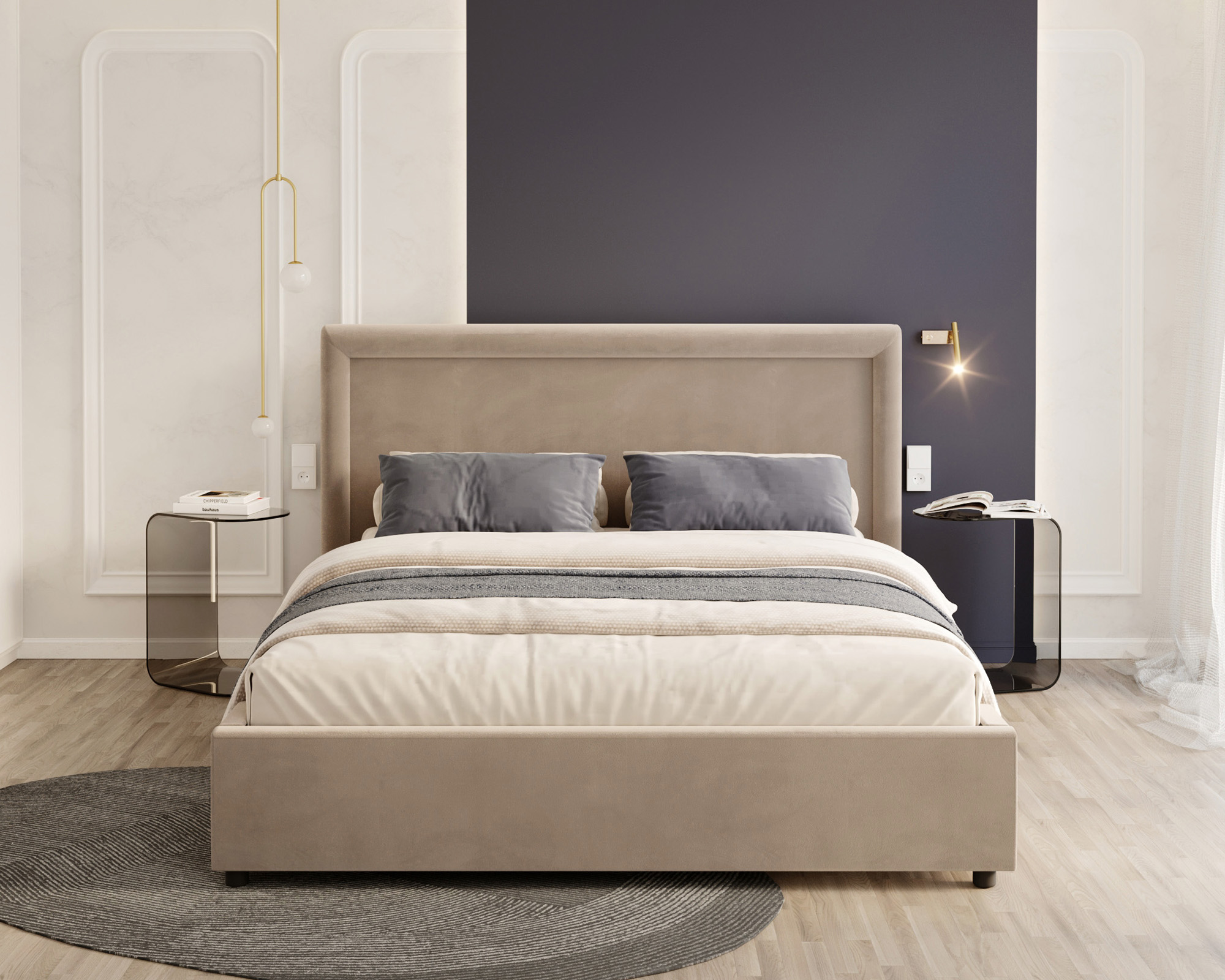 Čalouněná postel NOBILE 180x200 Béžová Paris s úložným prostorem kovový rošt