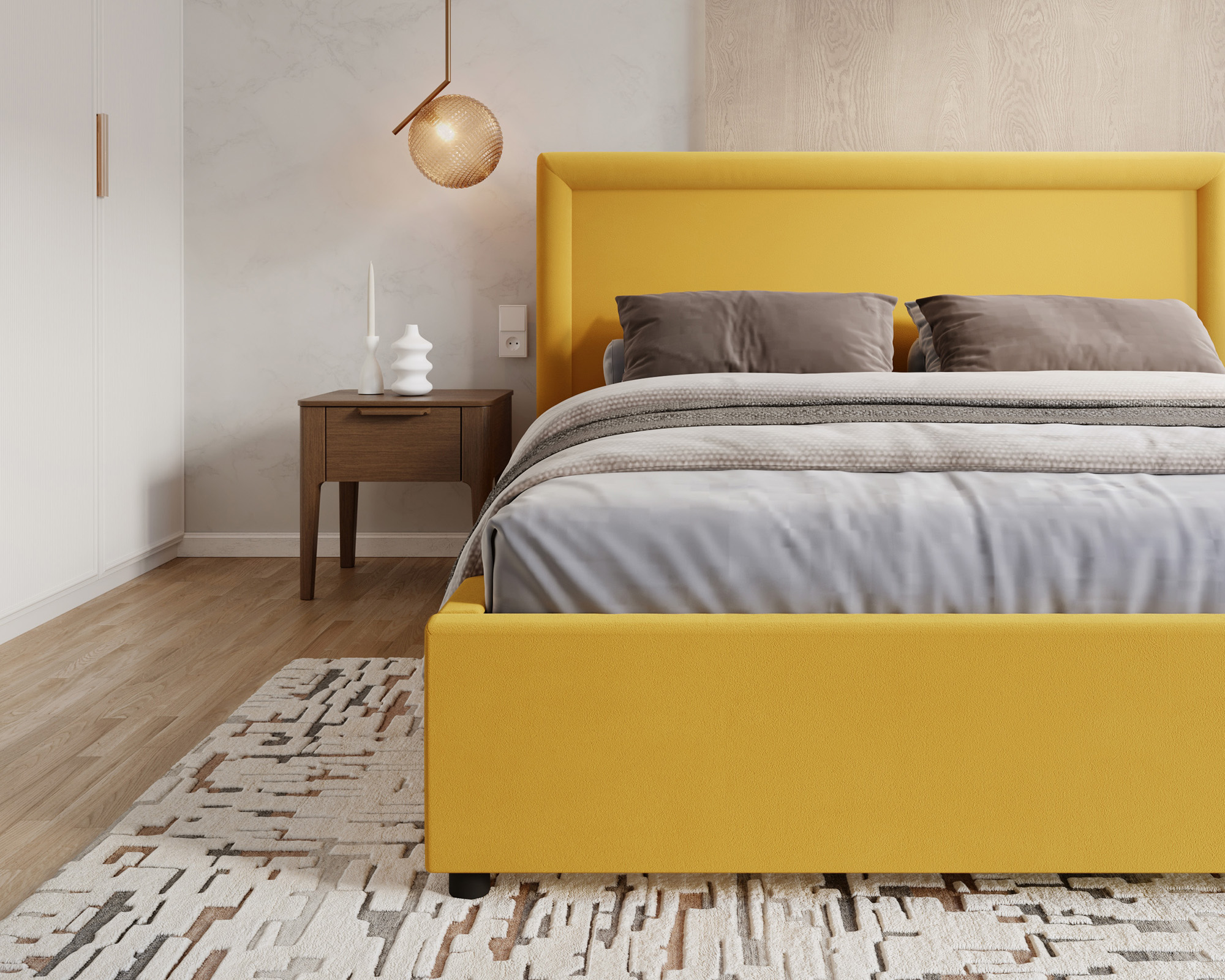 Čalouněná postel NOBILE 180x200 Žlutá Paris s úložným prostorem kovový rošt