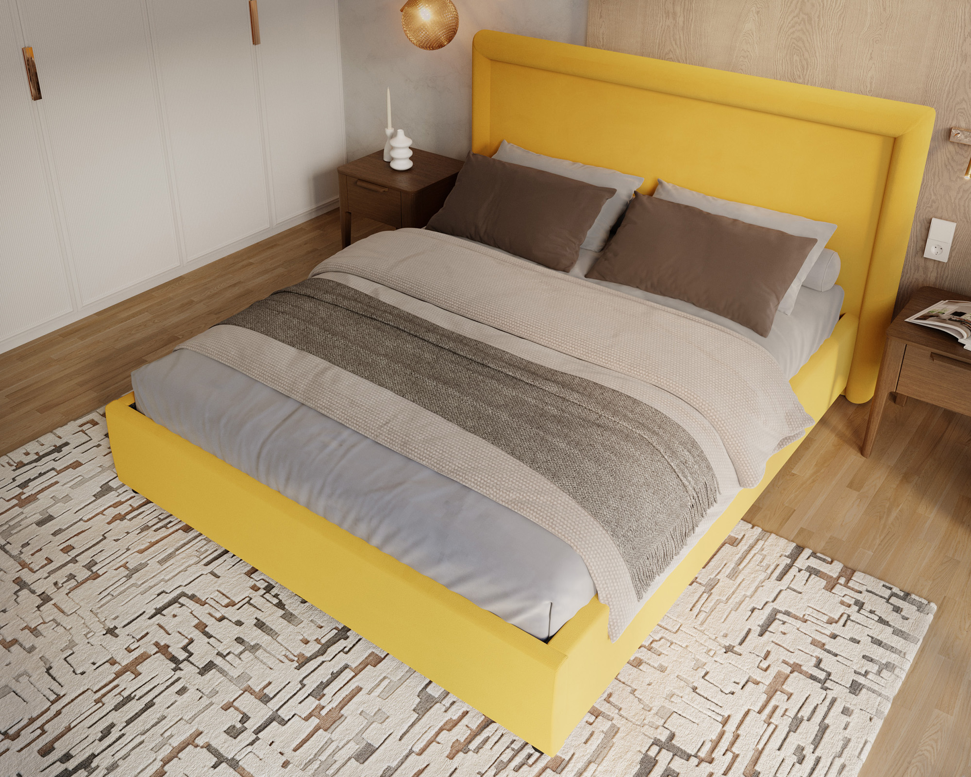 Čalouněná postel NOBILE 180x200 Žlutá Paris s úložným prostorem kovový rošt