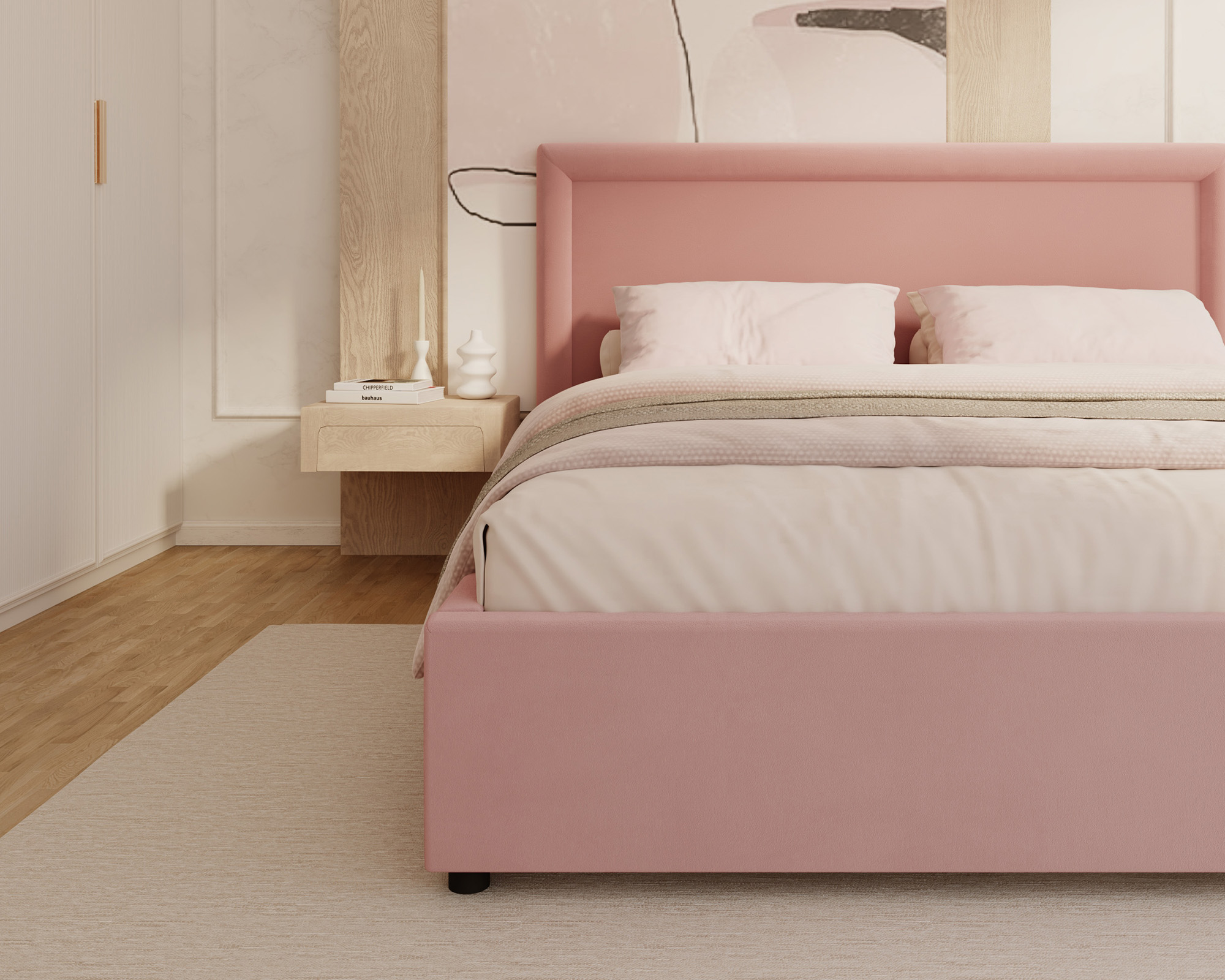 Čalouněná postel NOBILE 180x200 Růžová Paris s úložným prostorem kovový rošt