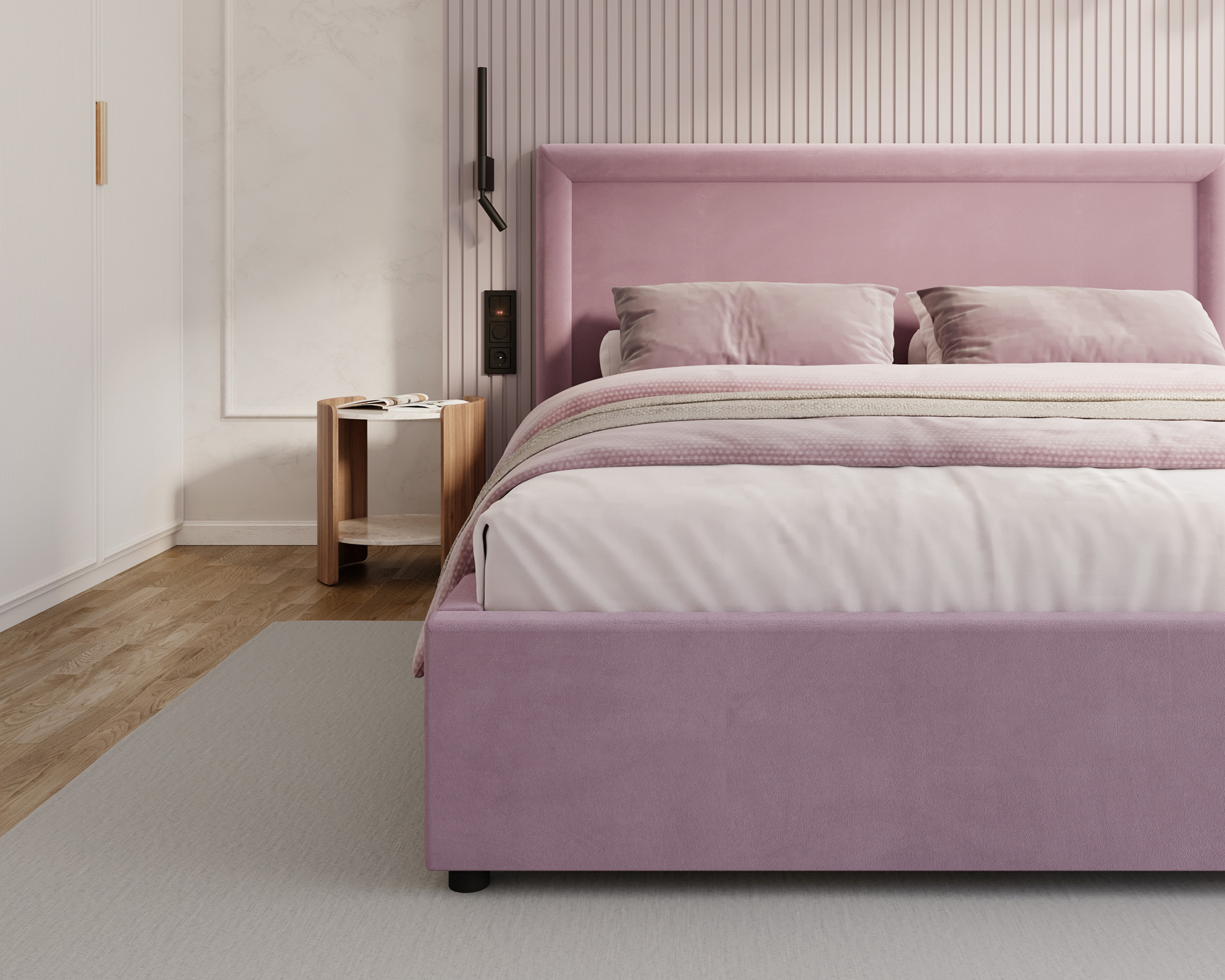 Čalouněná postel NOBILE 180x200 Fialová Paris s úložným prostorem kovový rošt