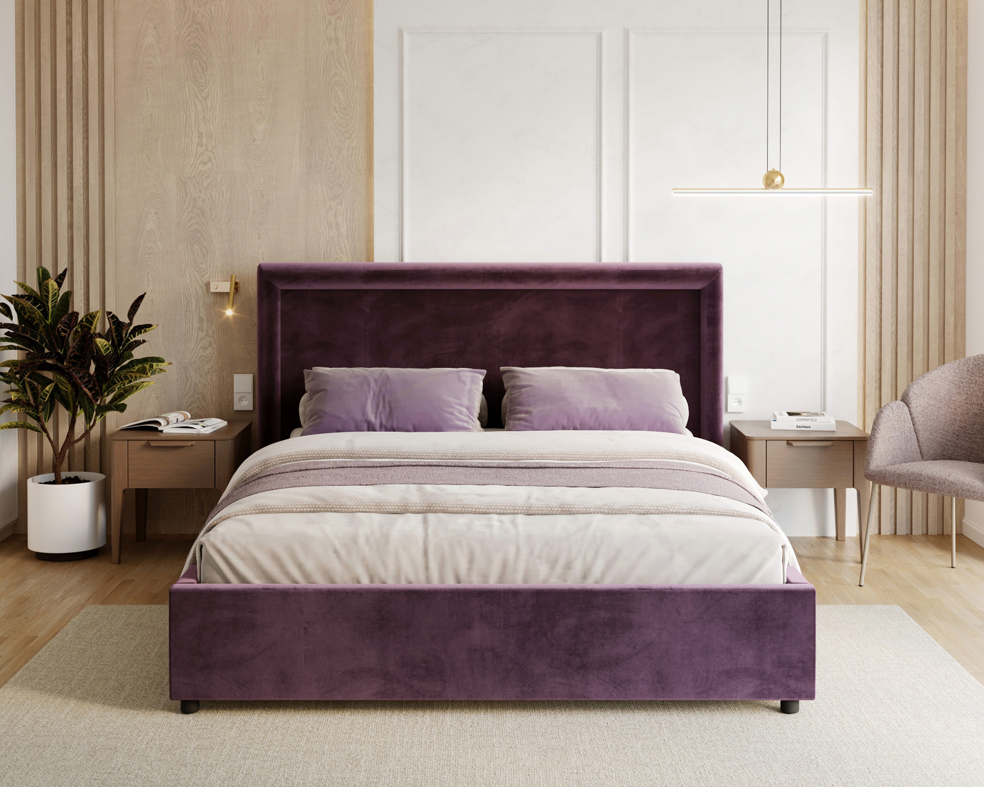 Čalouněná postel NOBILE 180x200 Tmavě fialová Paris s úložným prostorem kovový rošt