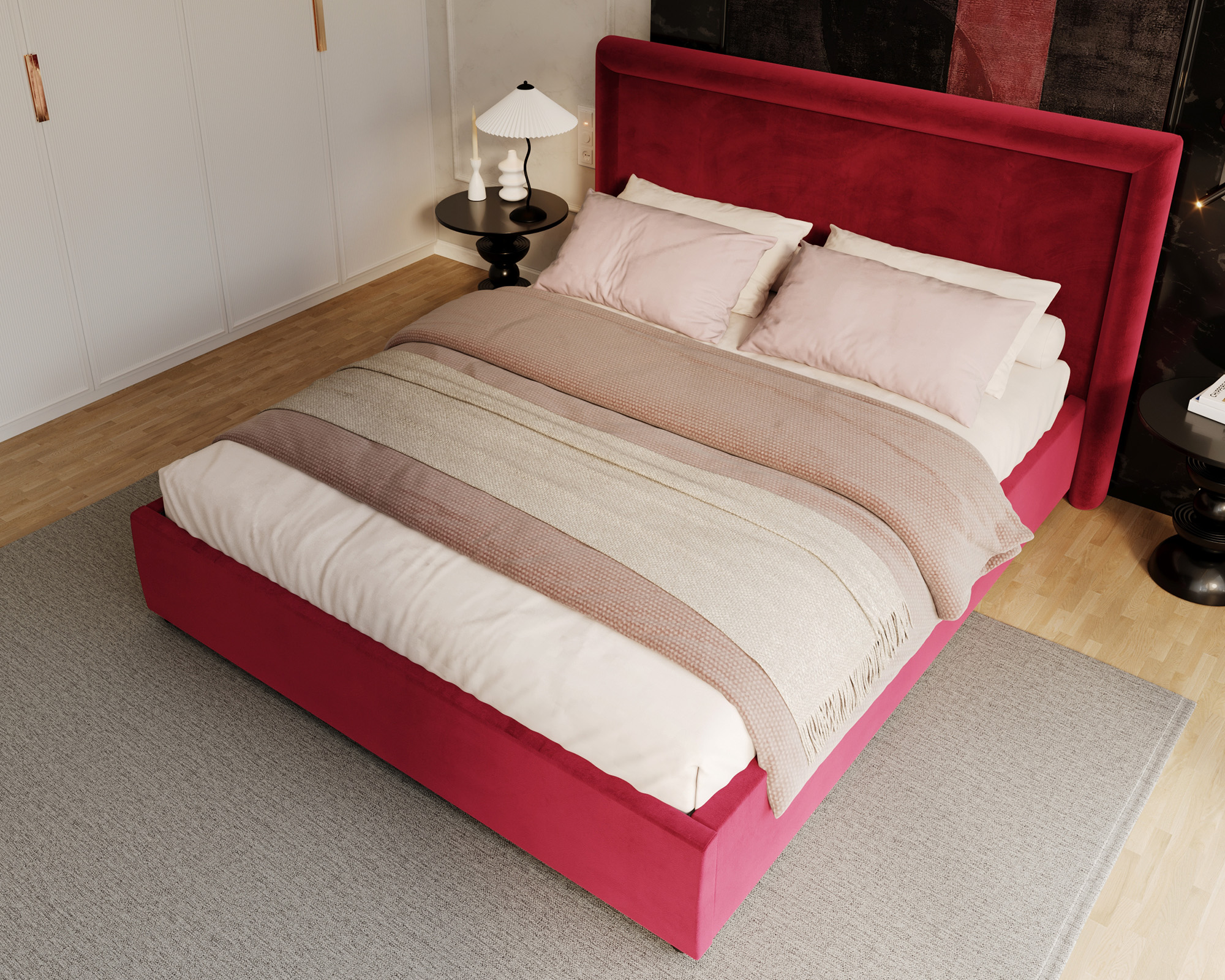 Čalouněná postel NOBILE 180x200 Vínová Paris s úložným prostorem kovový rošt