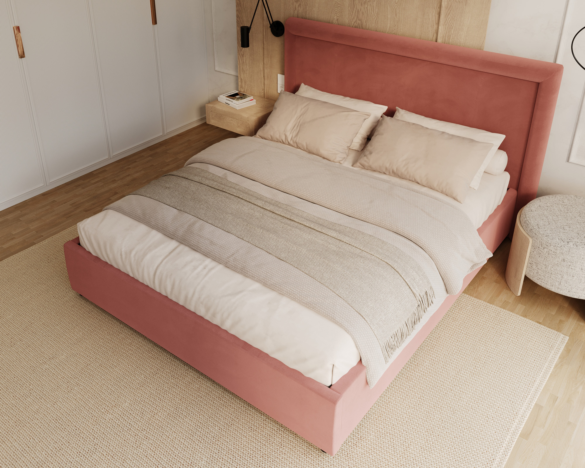 Čalouněná postel NOBILE 180x200 Lososová Paris s úložným prostorem kovový rošt