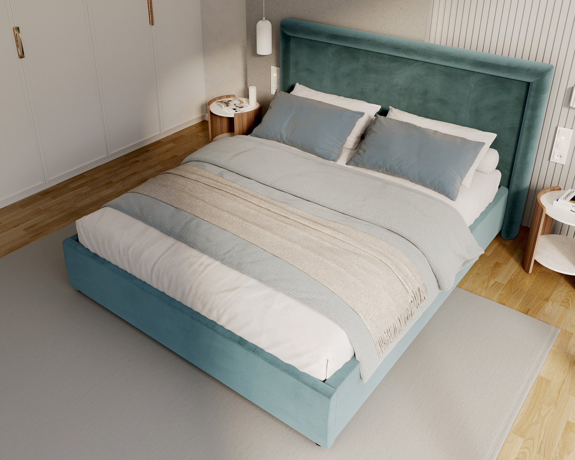 Čalouněná postel NOBILE 180x200 Modrá Paris s úložným prostorem kovový rošt