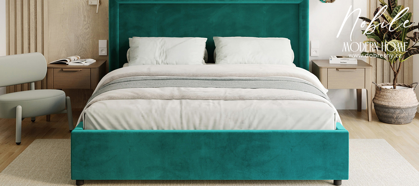 Čalouněná postel NOBILE 180x200 Tyrkysová Paris s úložným prostorem kovový rošt