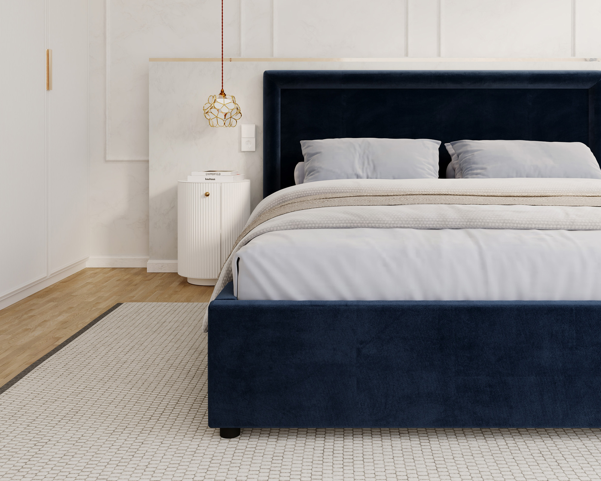 Čalouněná postel NOBILE 180x200 Tmavě modrá Paris s úložným prostorem kovový rošt