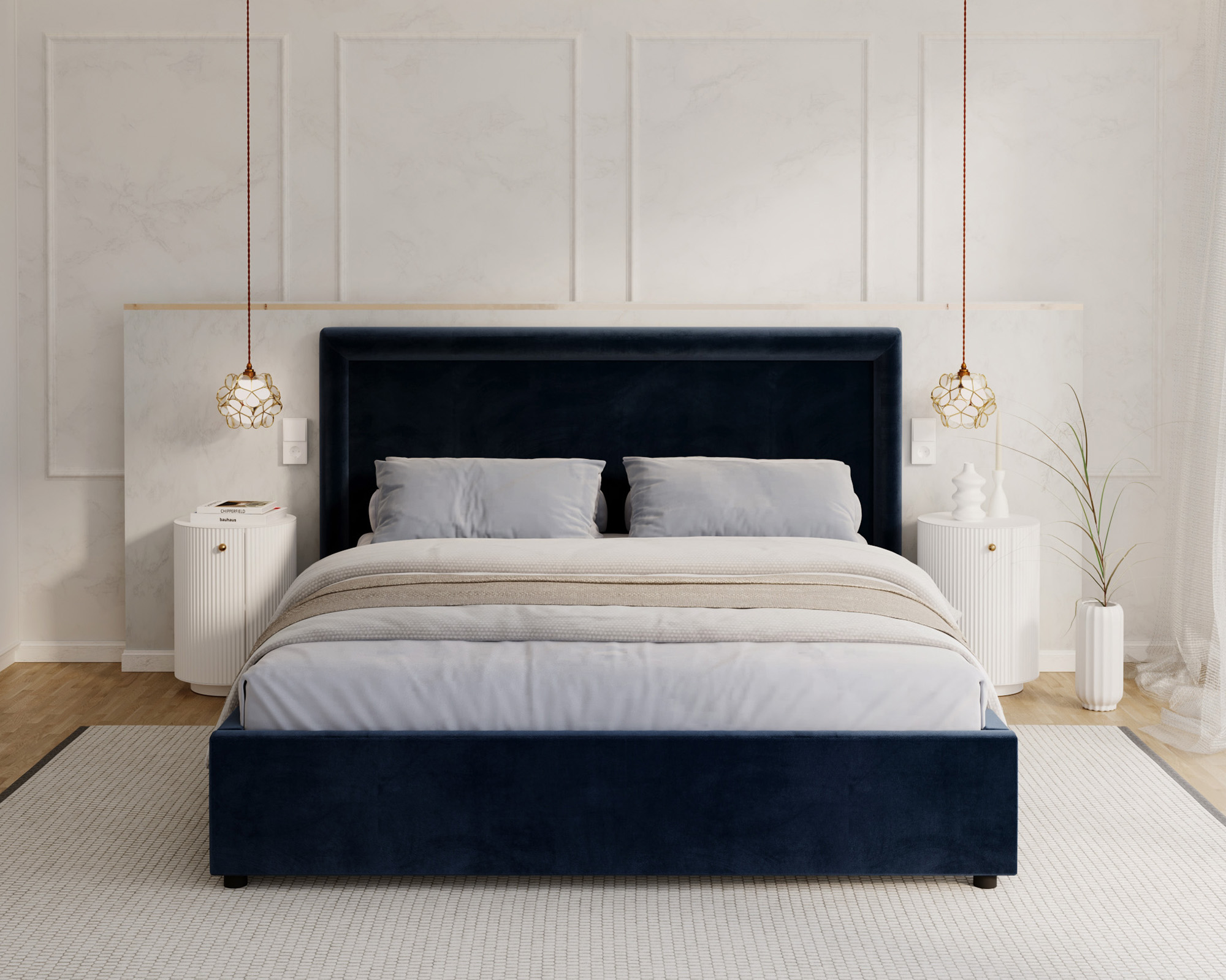 Čalouněná postel NOBILE 180x200 Tmavě modrá Paris s úložným prostorem kovový rošt