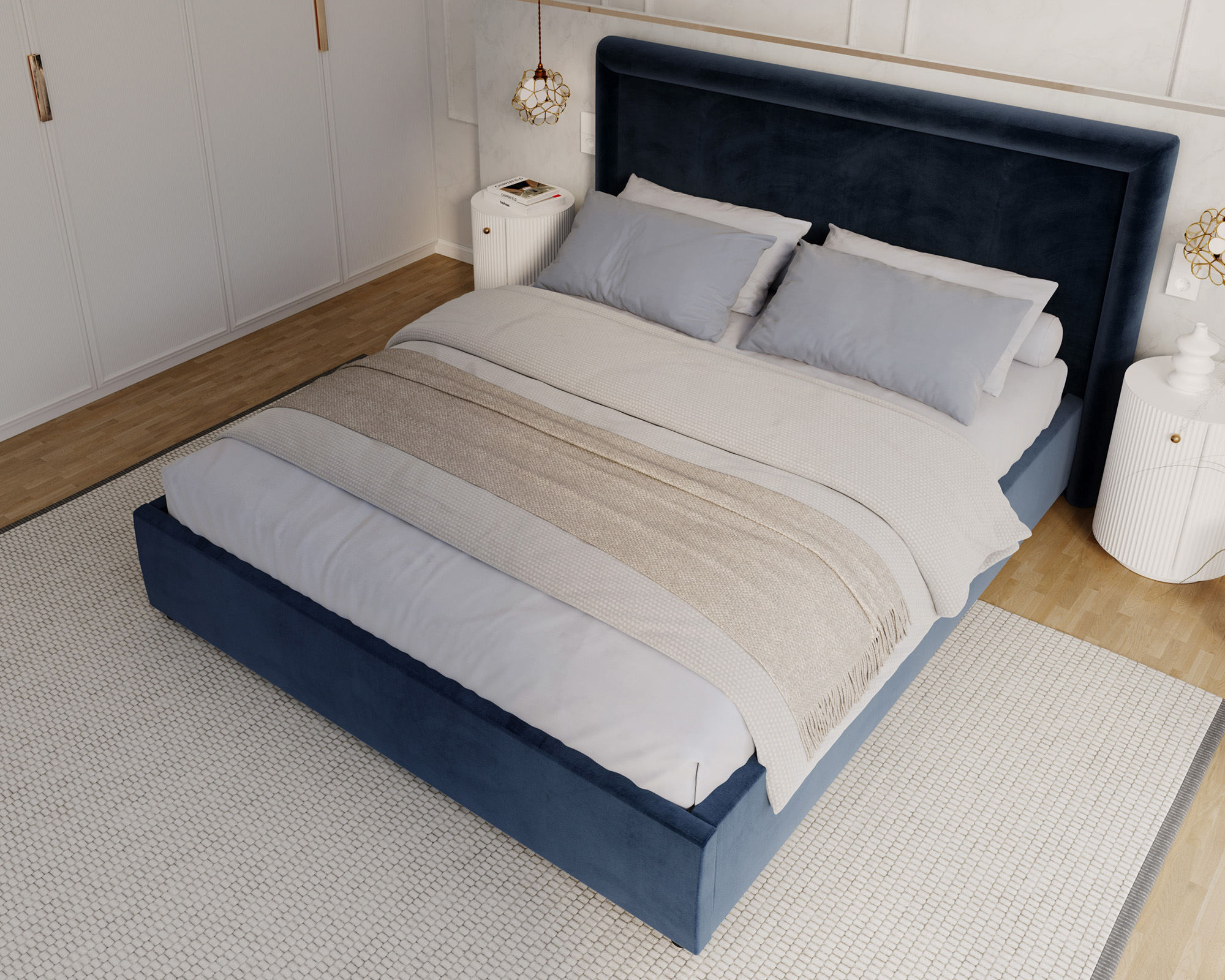 Čalouněná postel NOBILE 180x200 Tmavě modrá Paris s úložným prostorem kovový rošt