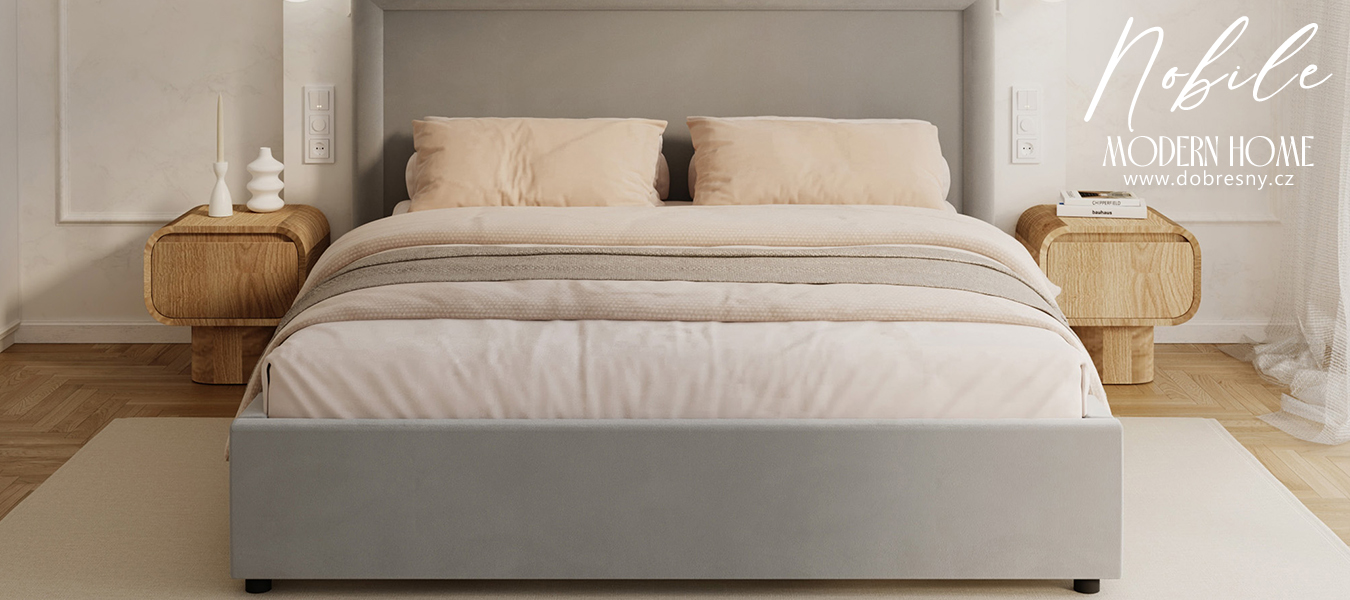 Čalouněná postel NOBILE 180x200 Světle šedá Paris s úložným prostorem kovový rošt