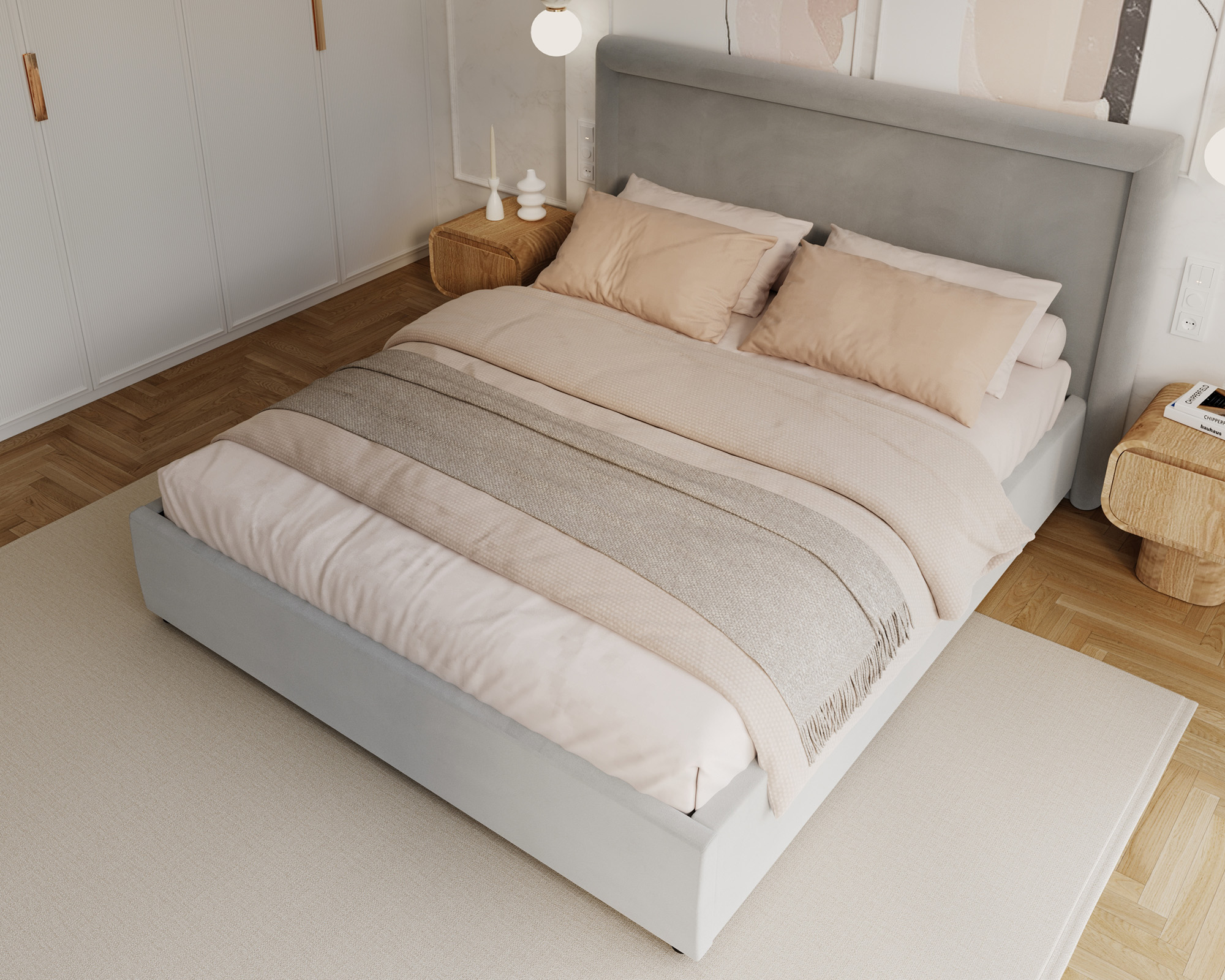 Čalouněná postel NOBILE 180x200 Světle šedá Paris s úložným prostorem kovový rošt