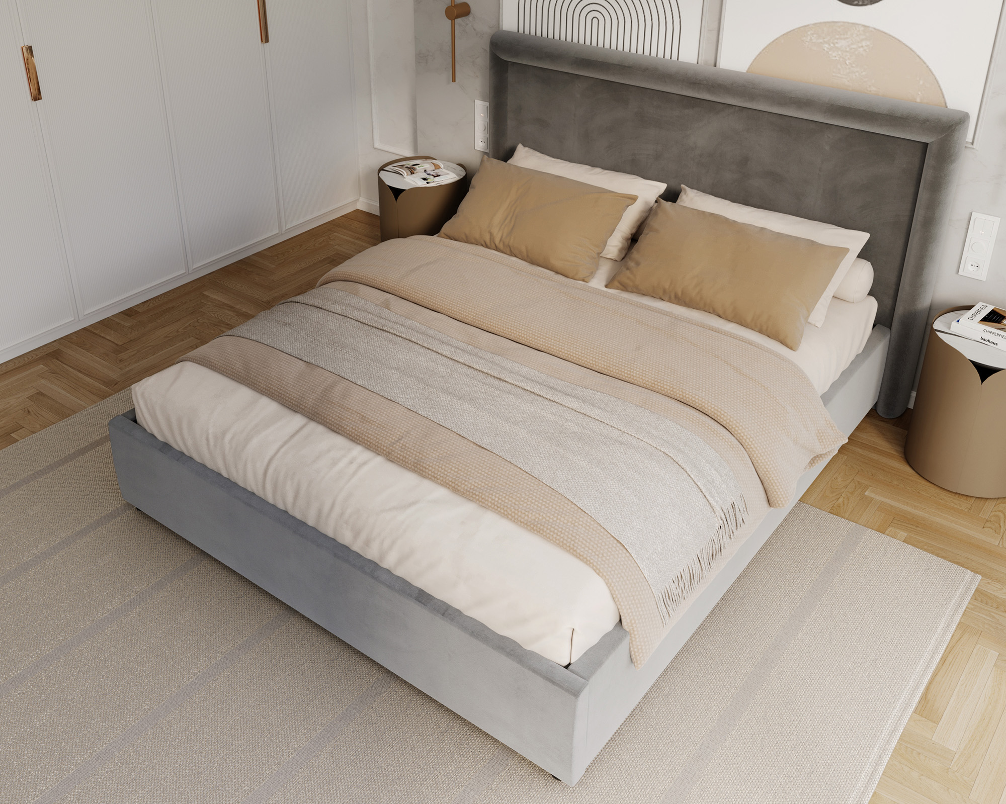 Čalouněná postel NOBILE 180x200 Šedá Paris s úložným prostorem kovový rošt