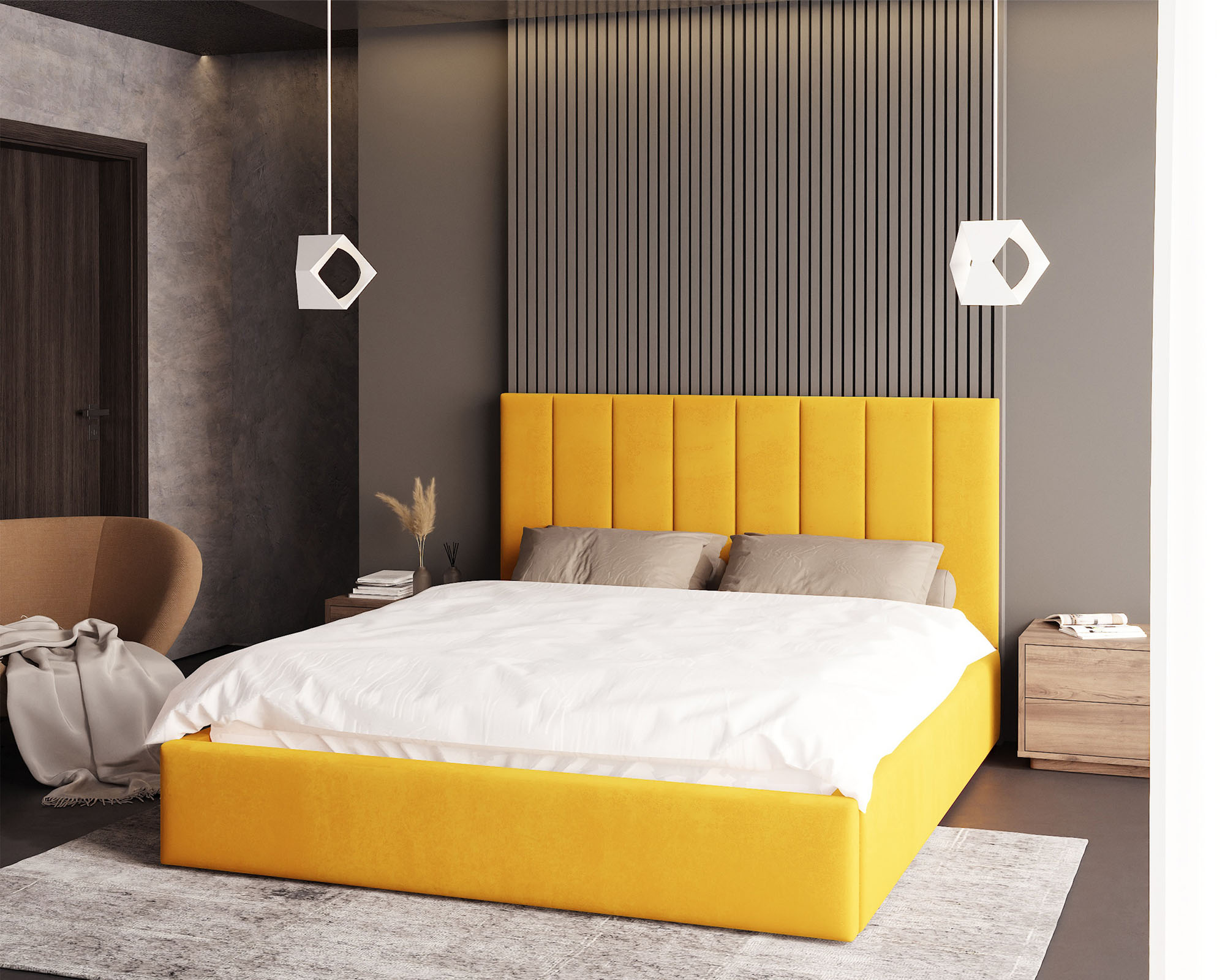 Čalouněná postel COLORADO 140x200 s kovovým zdvižným roštem ŽLUTÁ PARIS