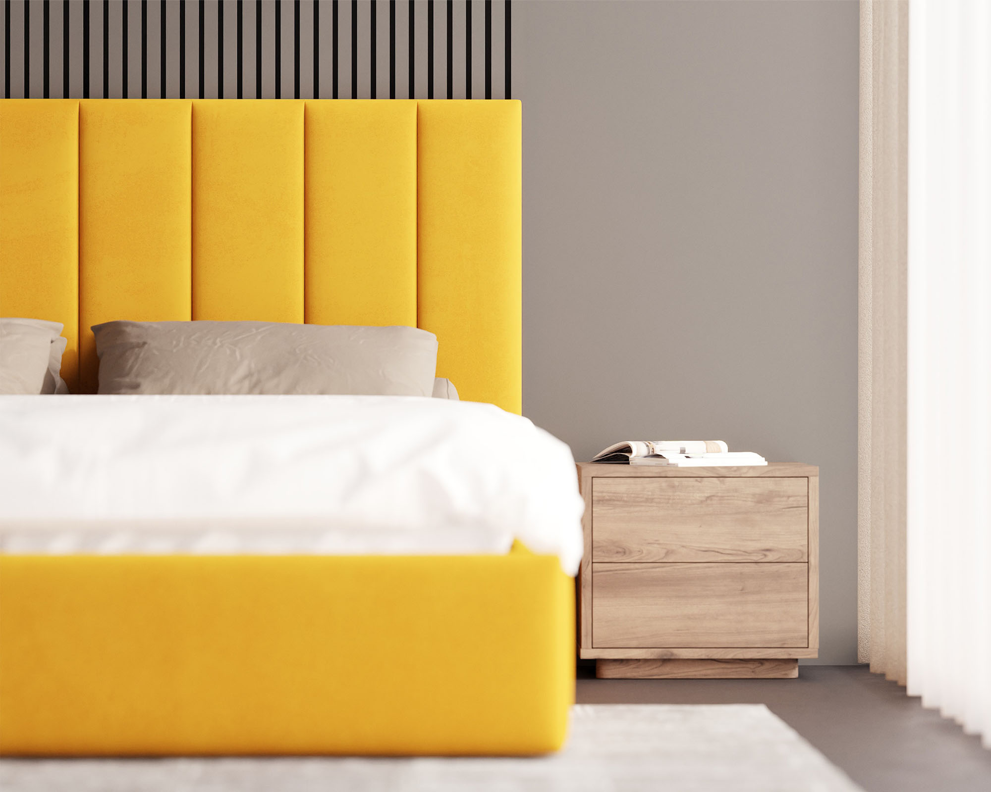 Čalouněná postel COLORADO 140x200 s kovovým zdvižným roštem ŽLUTÁ PARIS