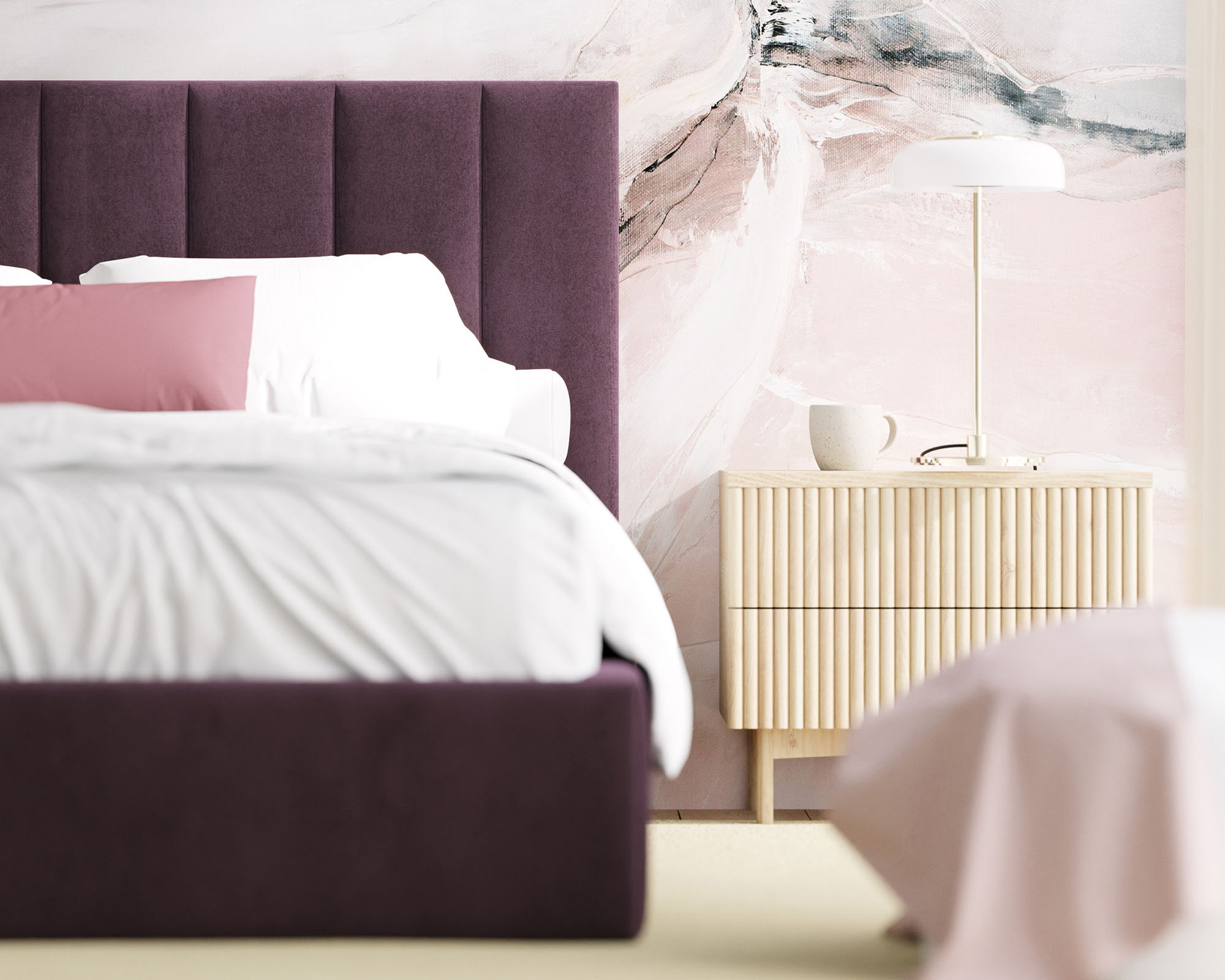 Čalouněná postel COLORADO 90x200 s kovovým zdvižným roštem TMAVĚ FIALOVÁ PARIS