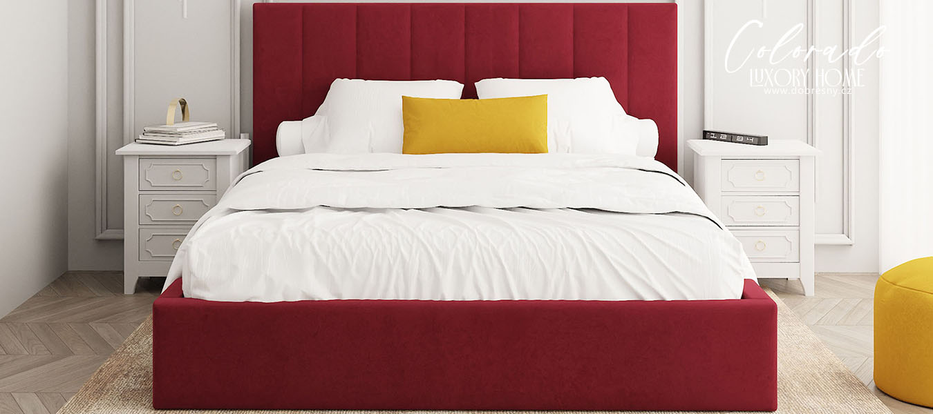 Čalouněná postel COLORADO 90x200 s kovovým zdvižným roštem VÍNOVÁ PARIS
