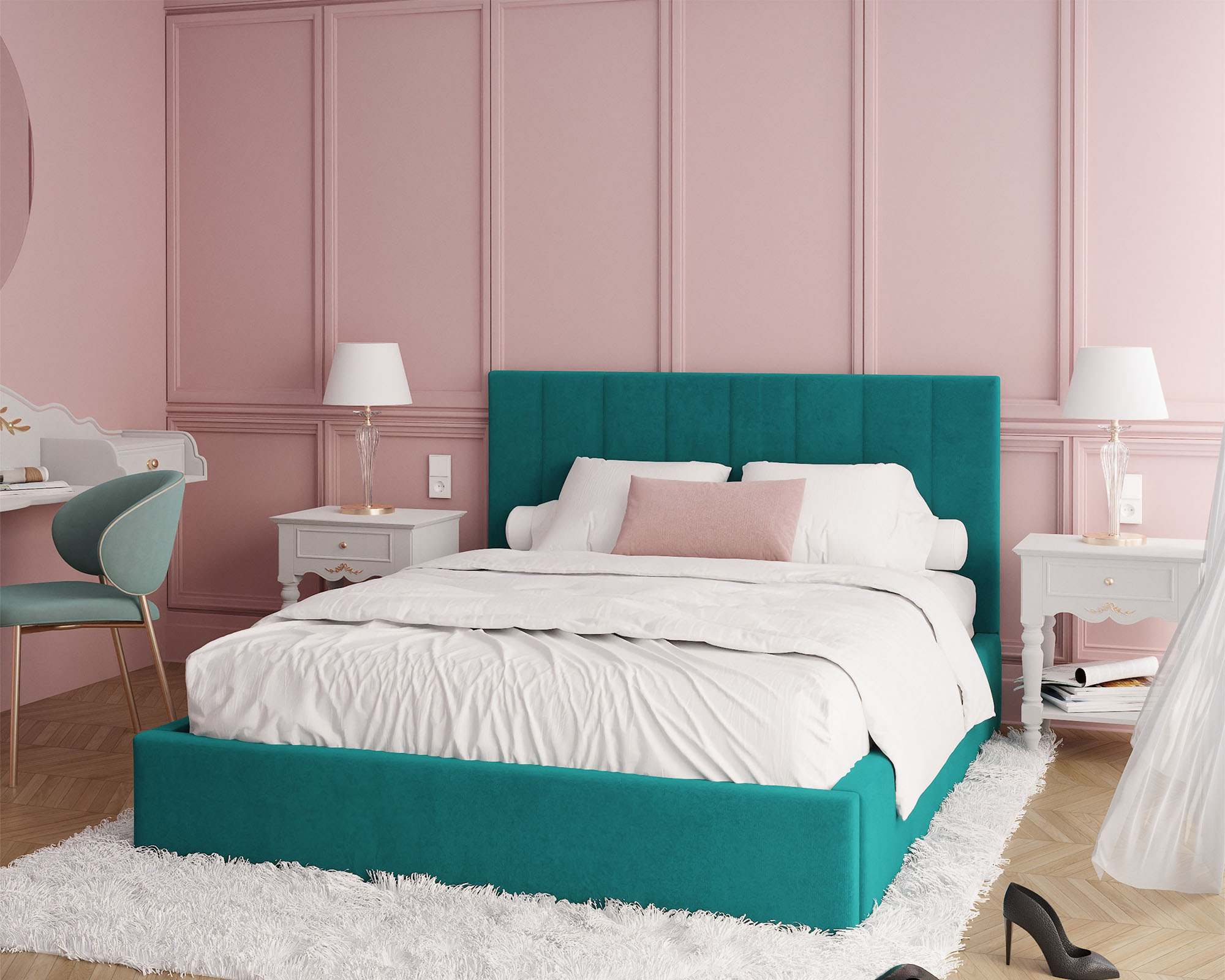 Čalouněná postel COLORADO 160x200 s kovovým zdvižným roštem TYRKYSOVÁ PARIS