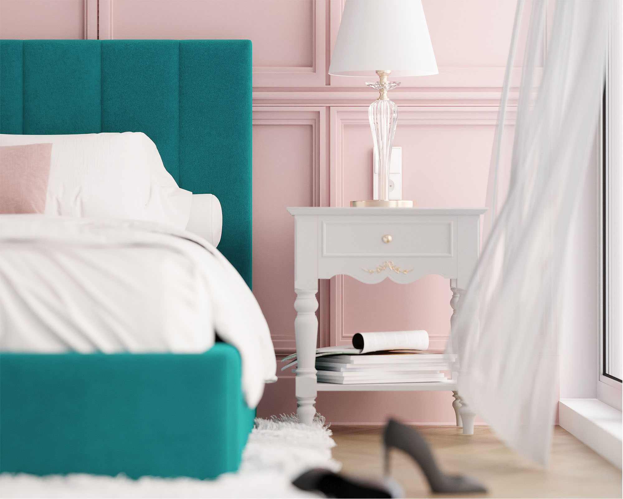 Čalouněná postel COLORADO 160x200 s kovovým zdvižným roštem TYRKYSOVÁ PARIS