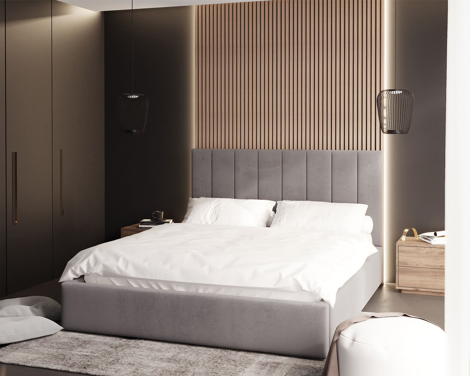 Čalouněná postel COLORADO 120x200 s kovovým zdvižným roštem ŠEDÁ PARIS