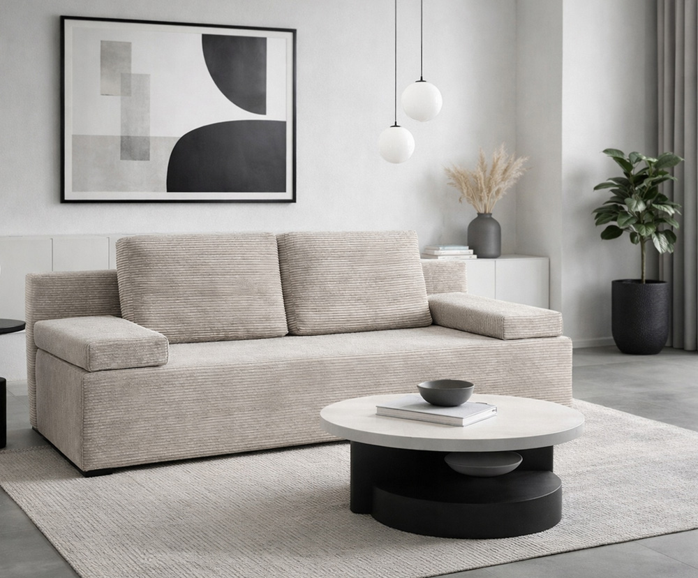 Rozkládací pohovka LINEA ŠEDÁ SZTRUKS 140x200cm