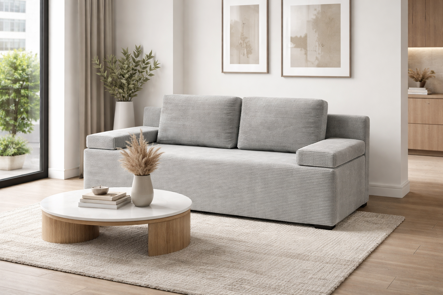 Rozkládací pohovka LINEA ŠEDÁ SZTRUKS 140x200cm