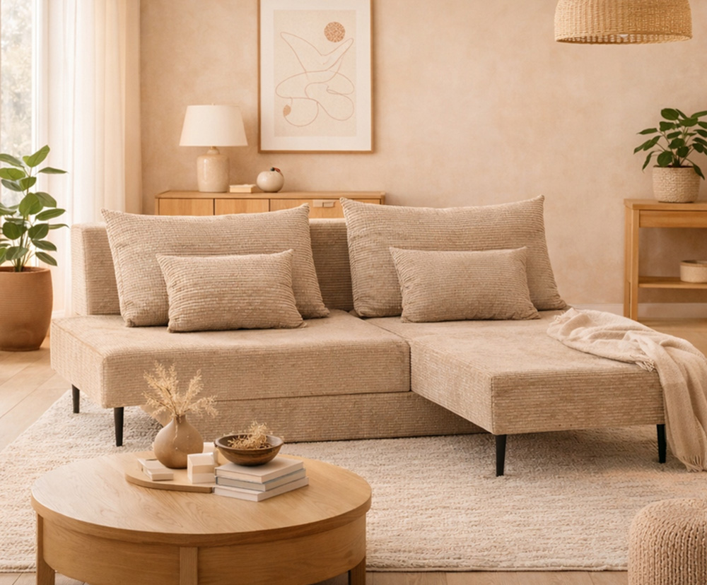 Modulární rohová pohovka MIRANO BÉŽOVÁ SZTRUKS 160x200cm