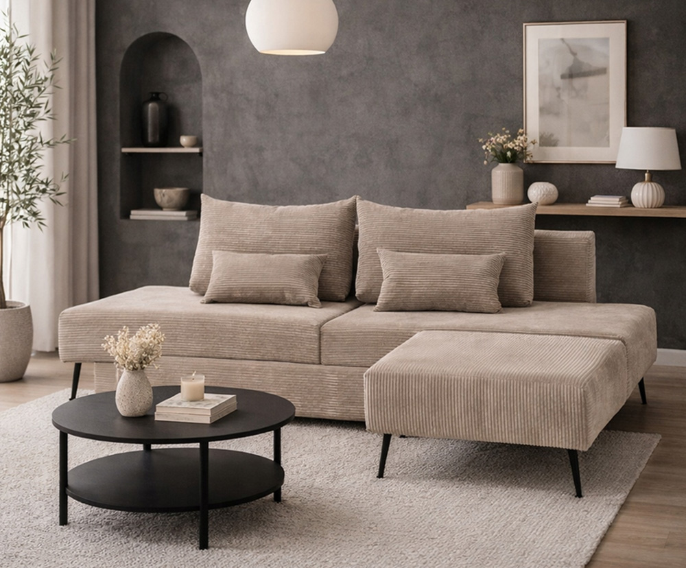 Modulární rohová pohovka MIRANO BÉŽOVÁ SZTRUKS 160x200cm