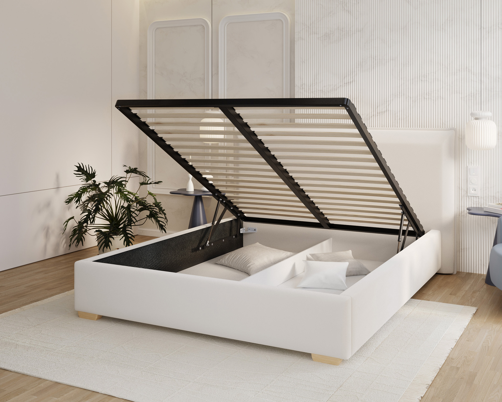 Čalouněná postel PERFETTO 140x200 s kovovým zdvižným roštem BÍLÁ PARIS