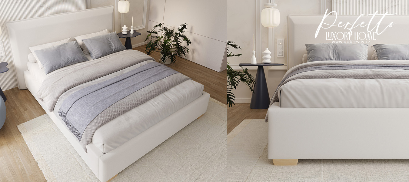 Čalouněná postel PERFETTO 140x200 s kovovým zdvižným roštem BÍLÁ PARIS