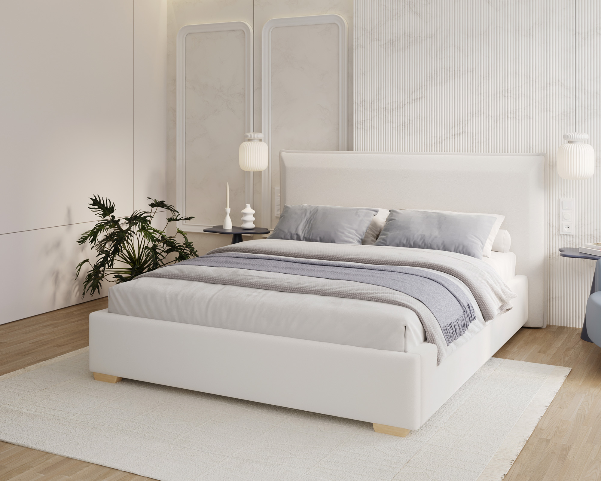 Čalouněná postel PERFETTO 160x200 s kovovým zdvižným roštem BÍLÁ PARIS