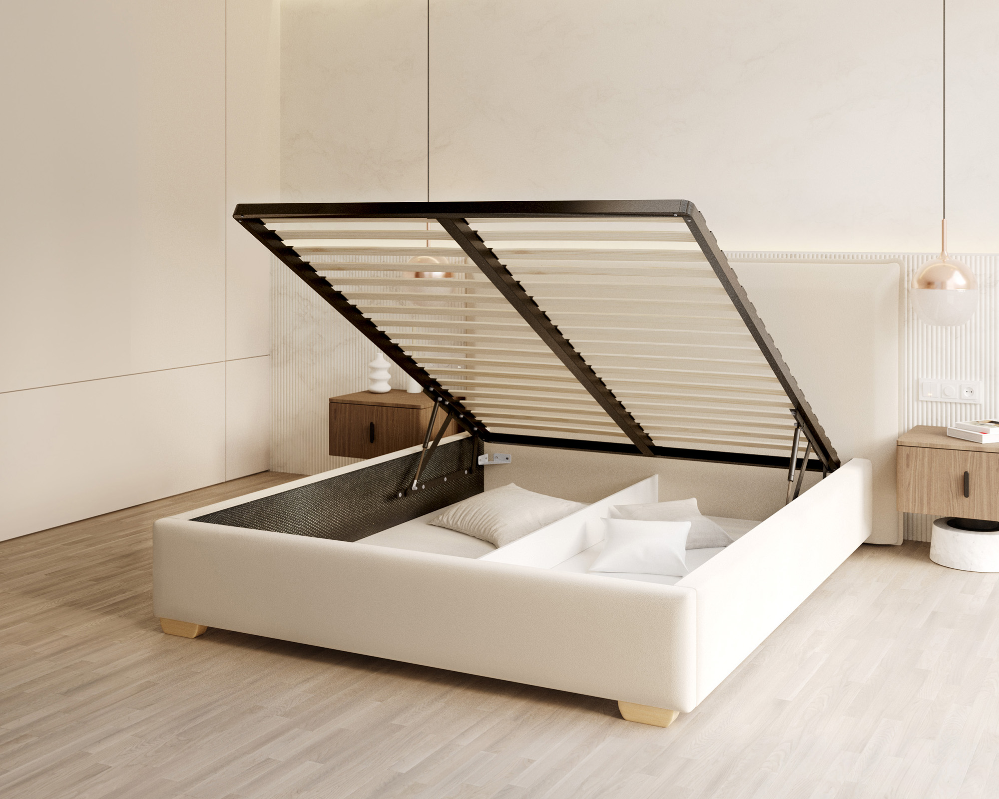 Čalouněná postel PERFETTO 140x200 s kovovým zdvižným roštem KRÉMOVÁ PARIS