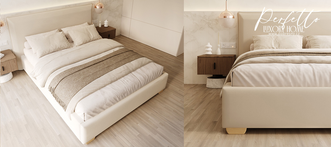 Čalouněná postel PERFETTO 140x200 s kovovým zdvižným roštem KRÉMOVÁ PARIS