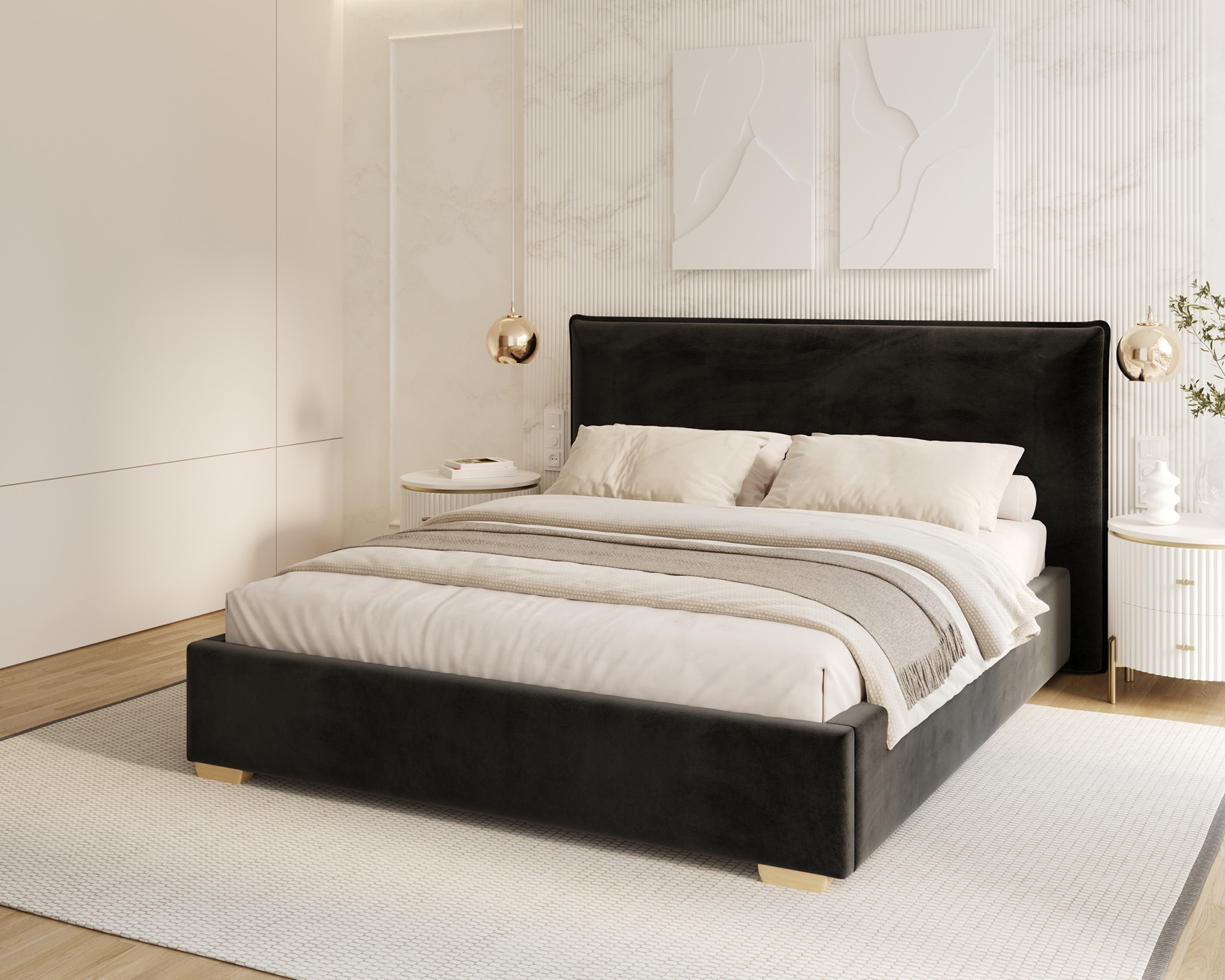 Čalouněná postel PERFETTO 140x200 s kovovým zdvižným roštem ČERNÁ PARIS